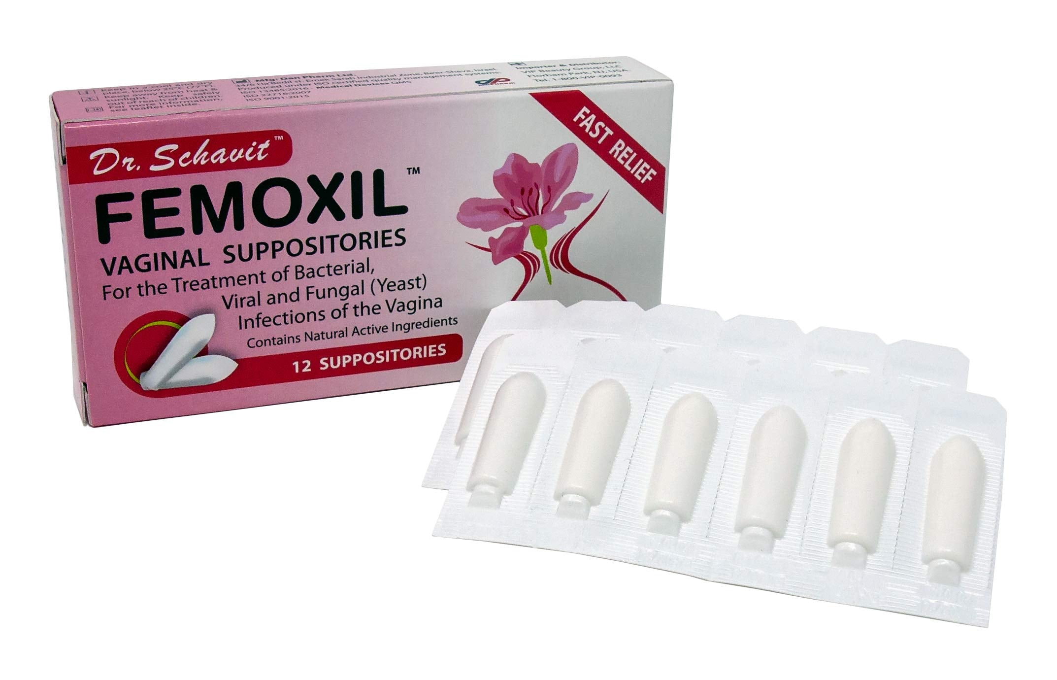 DR. SCHAVIT FEMOXIL Vaginal Suppositories - Natural Plant-Based Formula for The Treatment of Bacterial DR. SCHAVIT