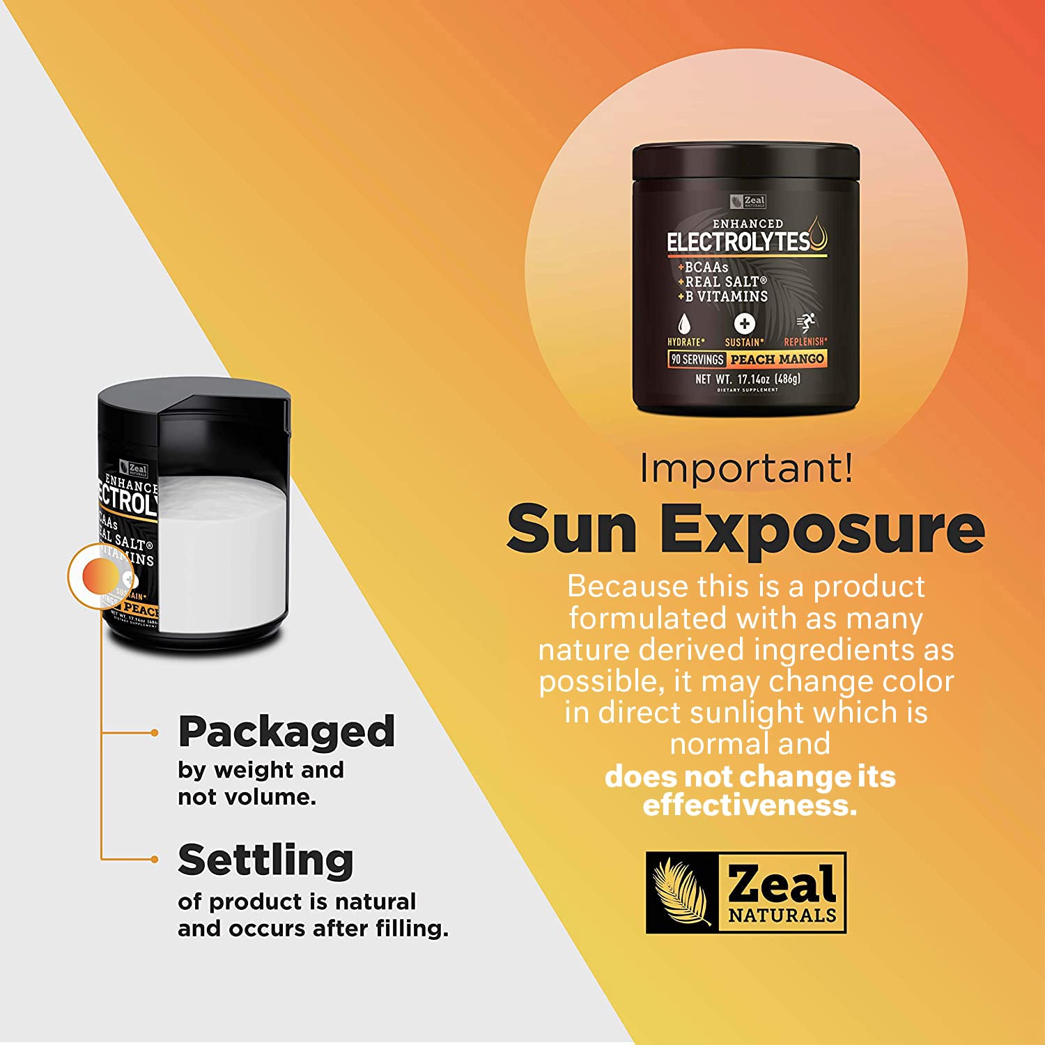 Enhanced Electrolyte Powder (Peach Mango | 90ct.) + BCAA, B-Vitamins & Real Salt Zeal Naturals