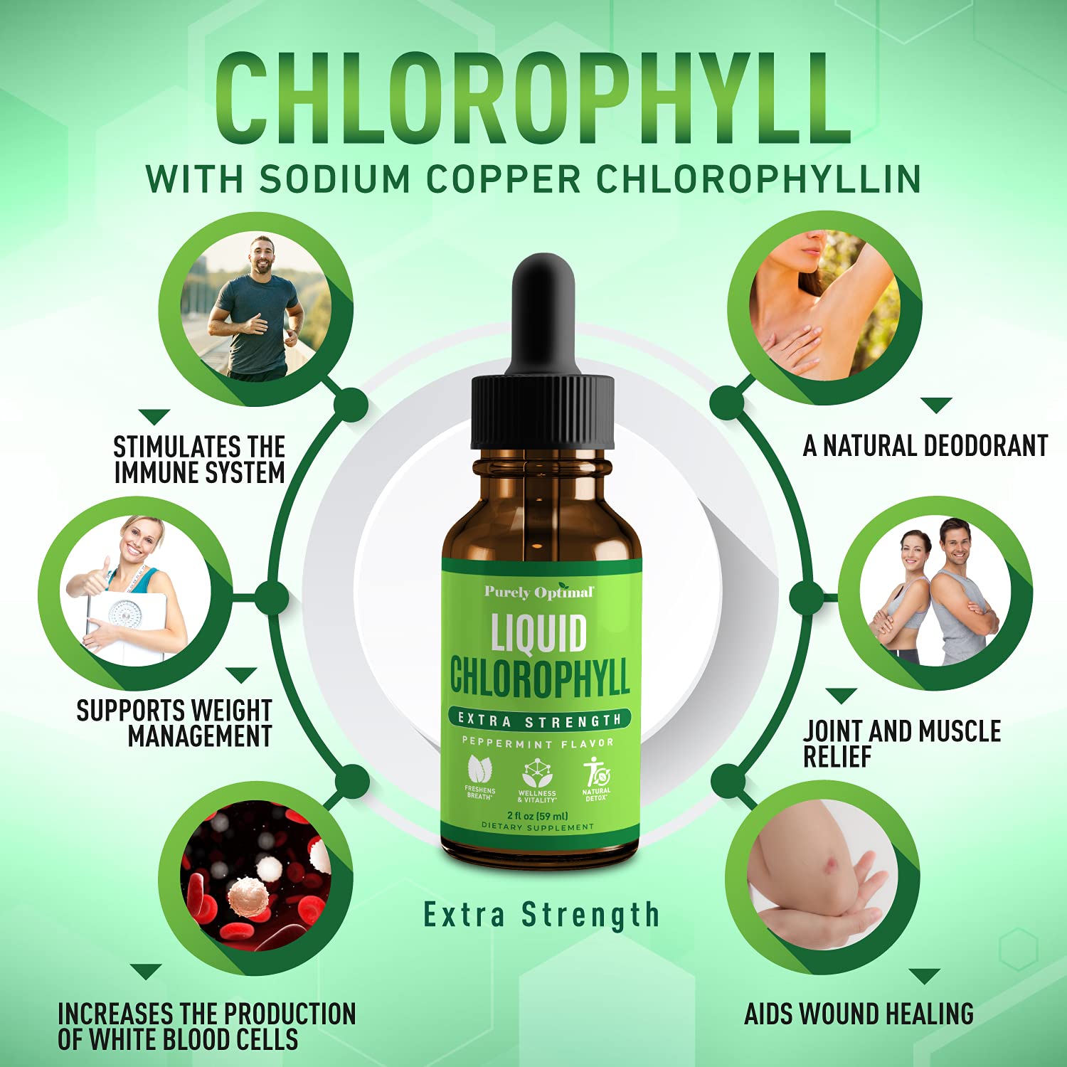 Premium Chlorophyll Liquid Drops - 100% Natural & Gluten Free Liquid Chlorophyll Purely Optimal