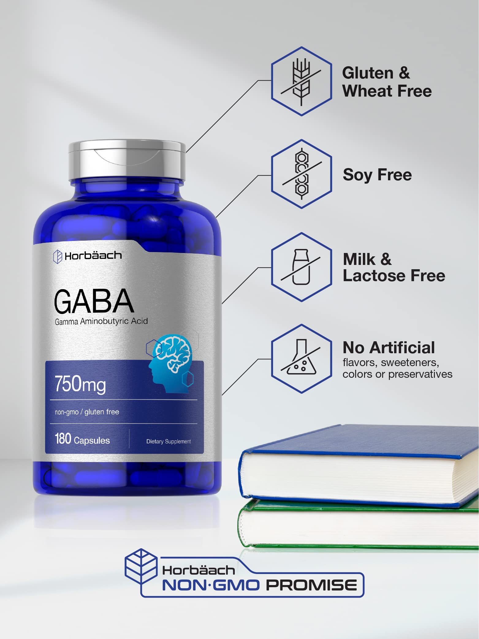GABA 750mg | 180 Capsules | Gamma Aminobutyric Acid Supplement Horbäach