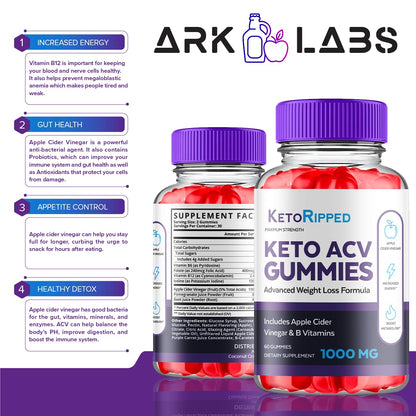 (5 Pack) Keto Ripped ACV Gummies, Keto Ripped ACV Gummies Advanced Weight Loss 1000MG