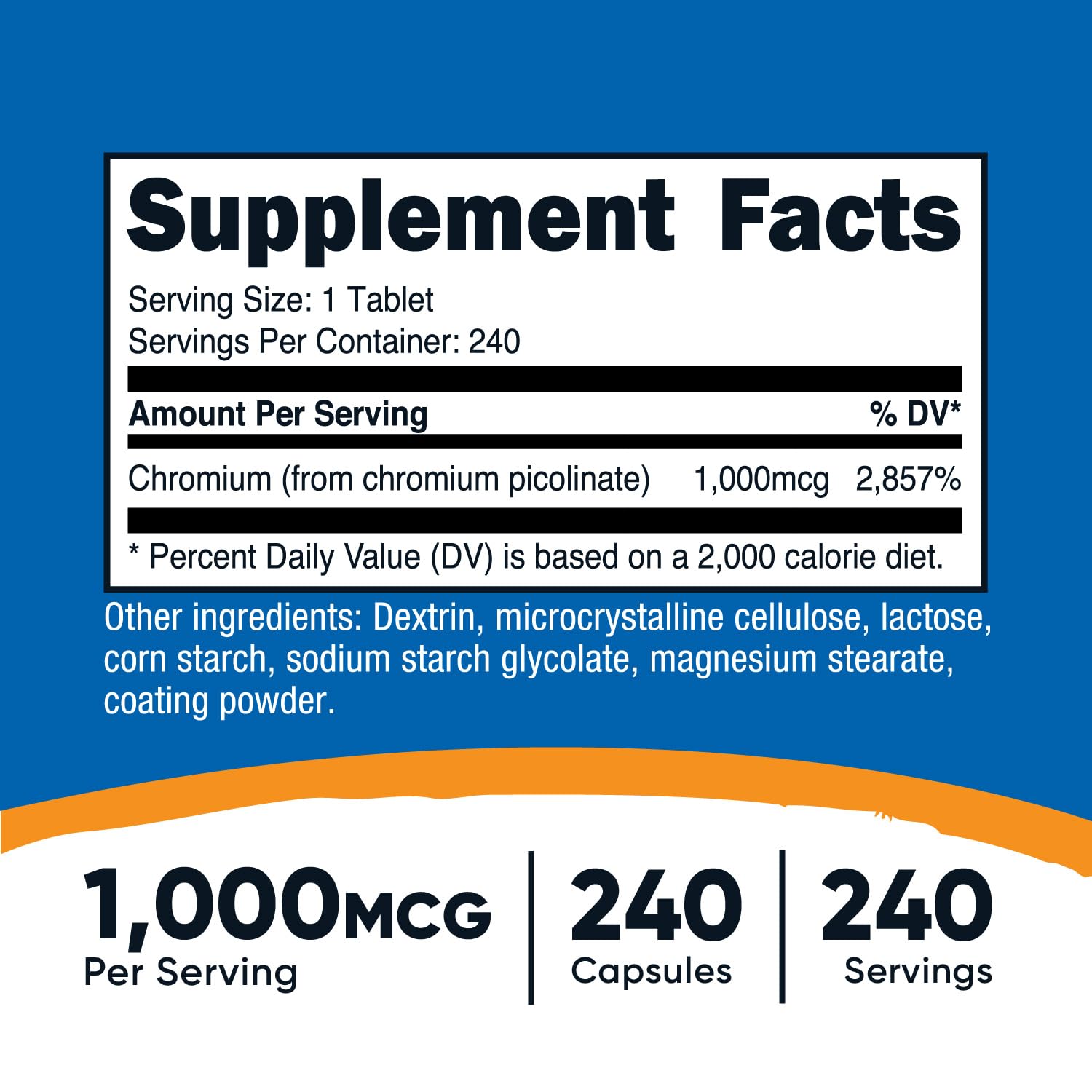 Nutricost Chromium 1000mcg, 240 Tablets - Gluten Free, Non-GMO Nutricost