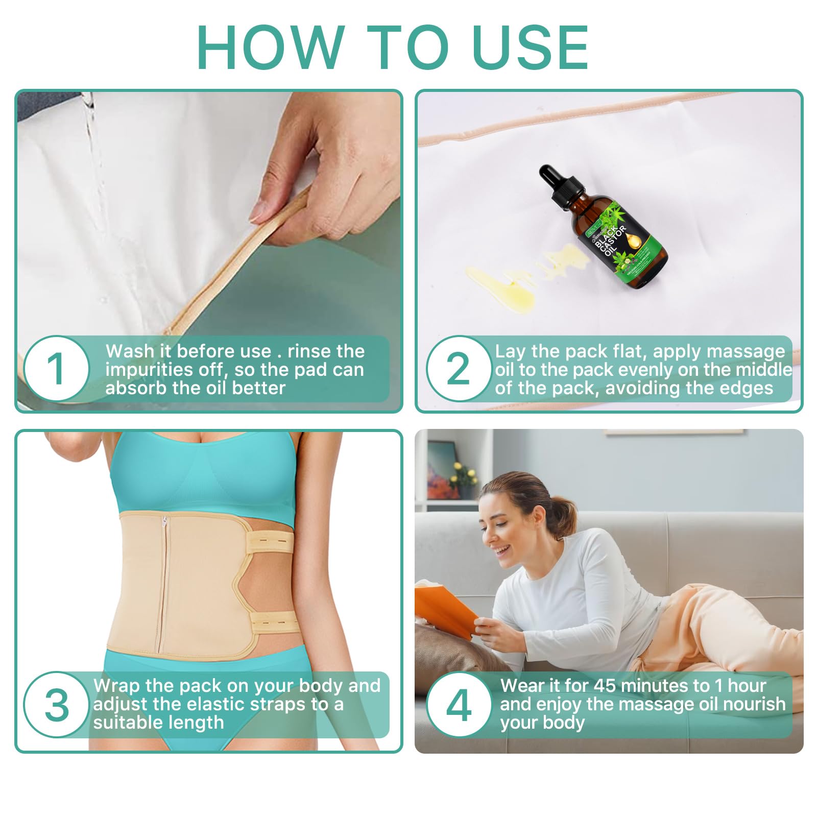 Jamaican Black Castor Oil (2.02 fl oz) with Reusable Castor Oil Pack Wrap, Adjustable Castor Uqrjyfiy