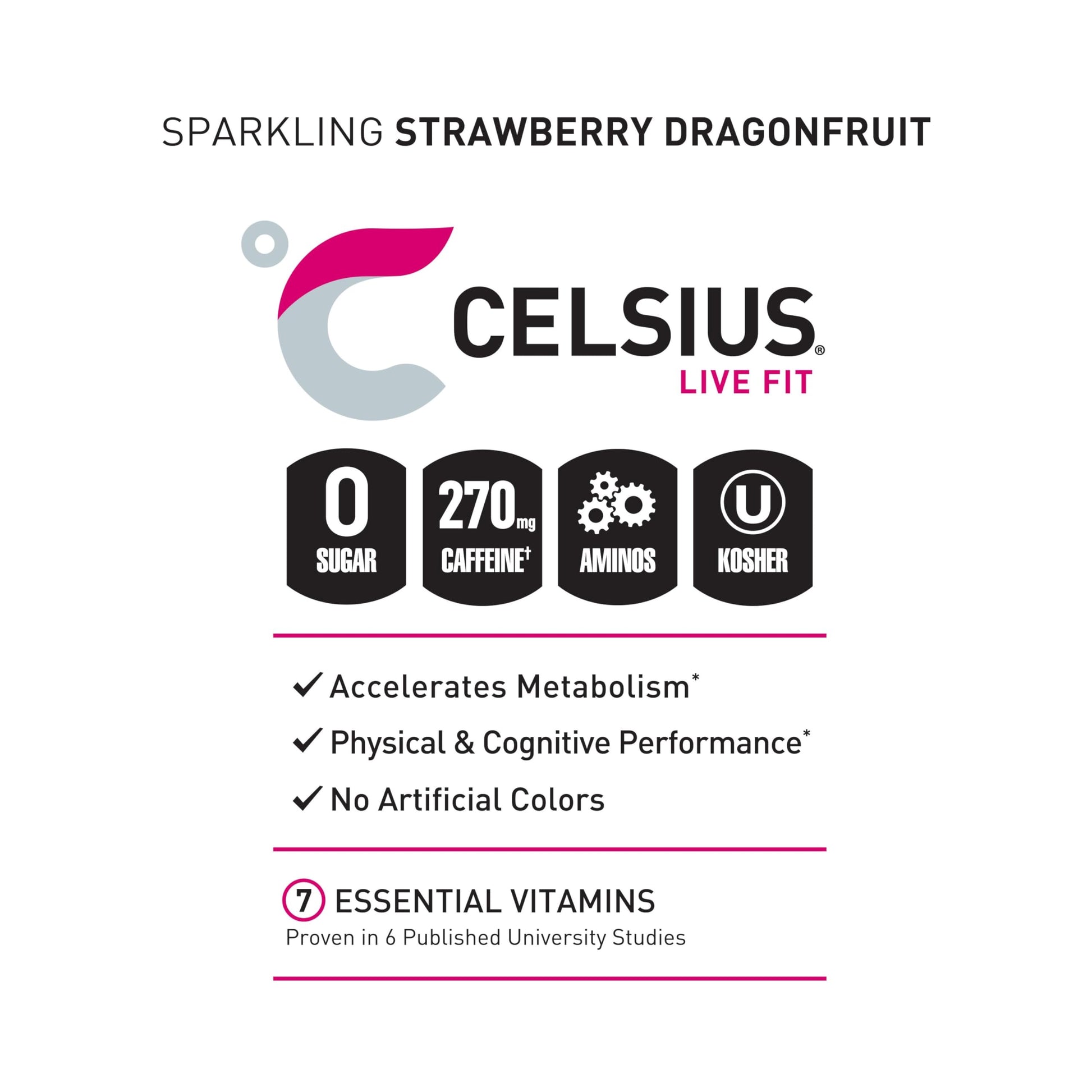 CELSIUS ESSENTIALS, Sparkling Dragonberry, Performance Energy Drink 16 Fl Oz CELSIUS