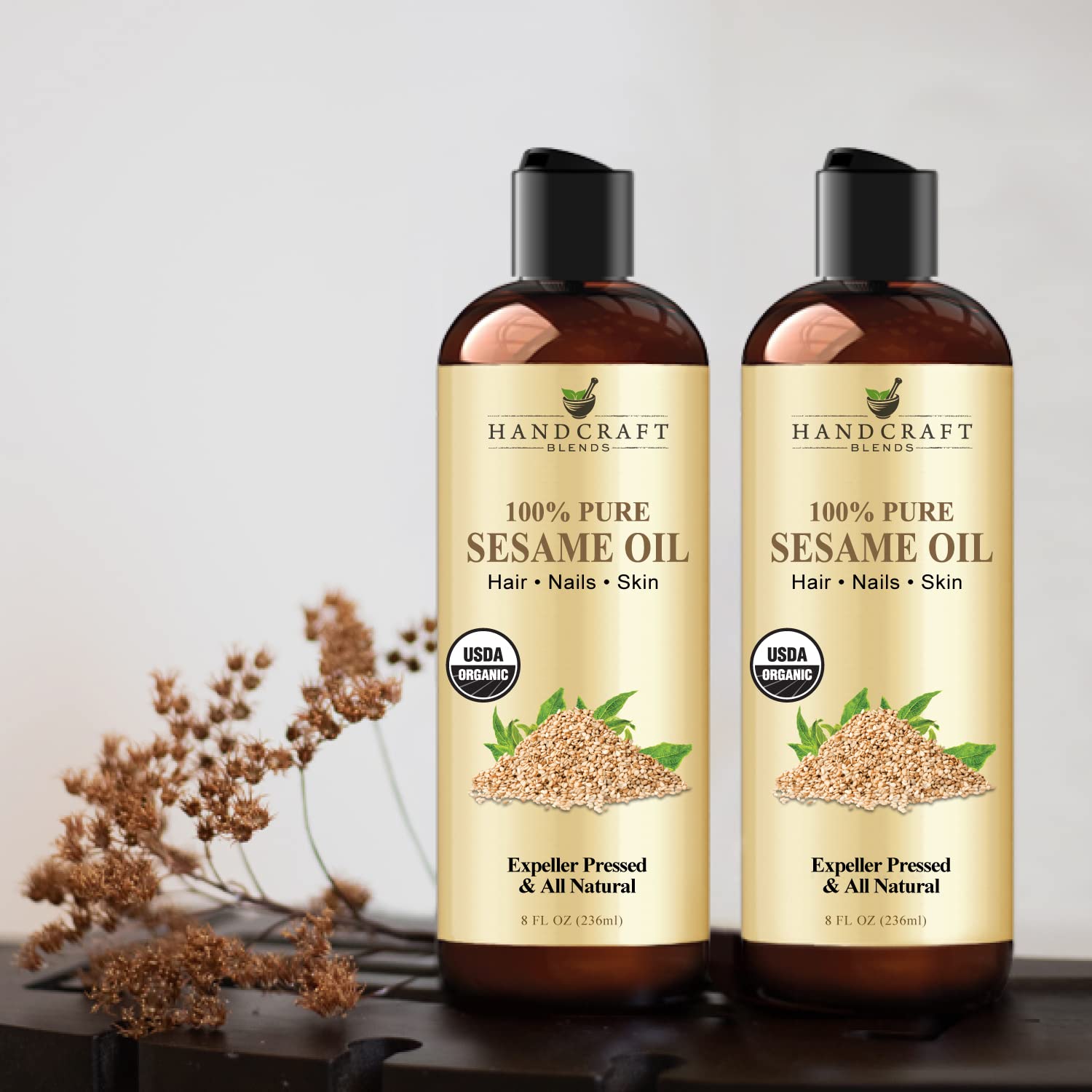 Handcraft Blends Organic Sesame Oil for Skin and Hair 8 oz - 100% Pure and Natural - Premium Handcraft Blends
