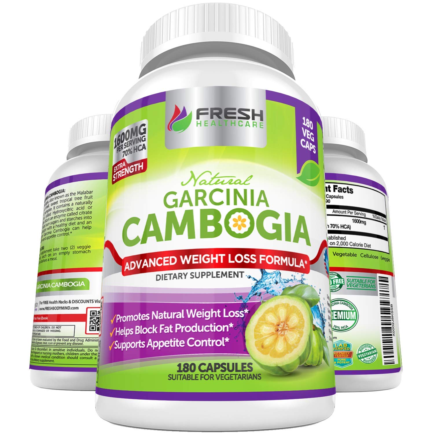 Fresh Healthcare 100% Pure Garcinia Cambogia Extract - All Natural Appetite Suppressant 
