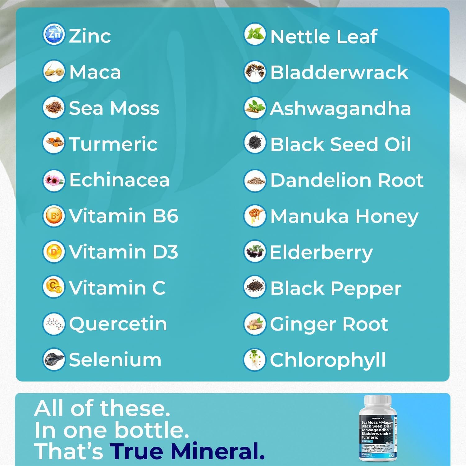 Sea Moss, Maca, Black Seed Oil, Ashwagandha, Bladderwrack, Turmeric Vitamax