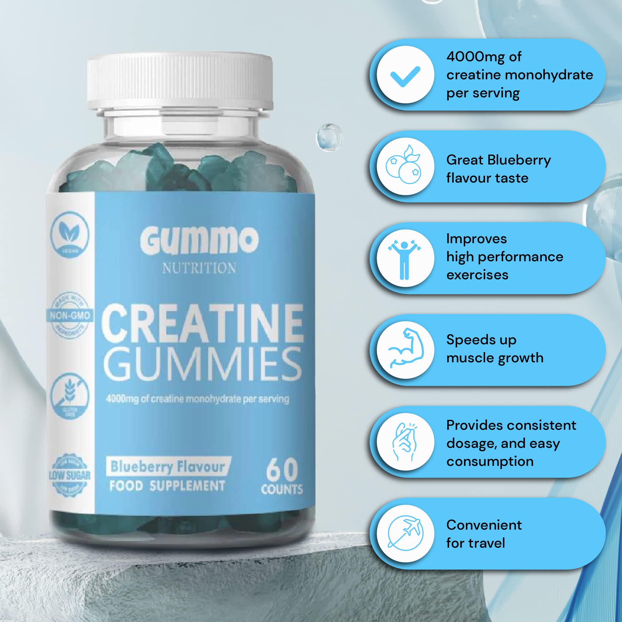 Creatine Monohydrate Gummies 4000mg for Men & Women - 60 Chewable Creatine GUMMO NUTRITION