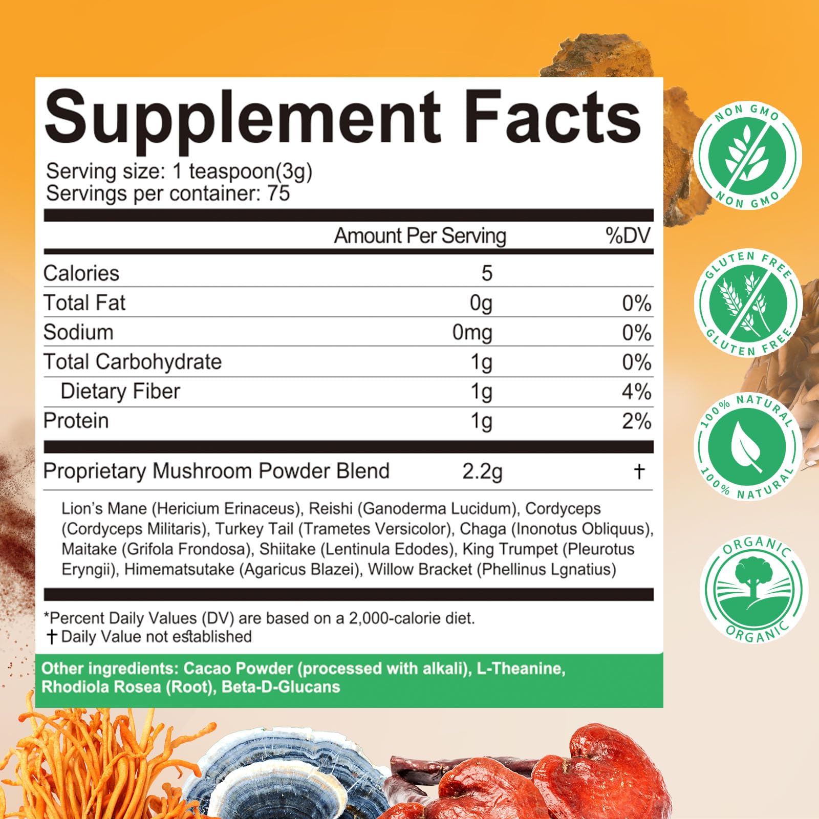 Mushroom Powder Blend (75 Servings), Ten Mushroom Supplement with Lions Mane Mutsweet