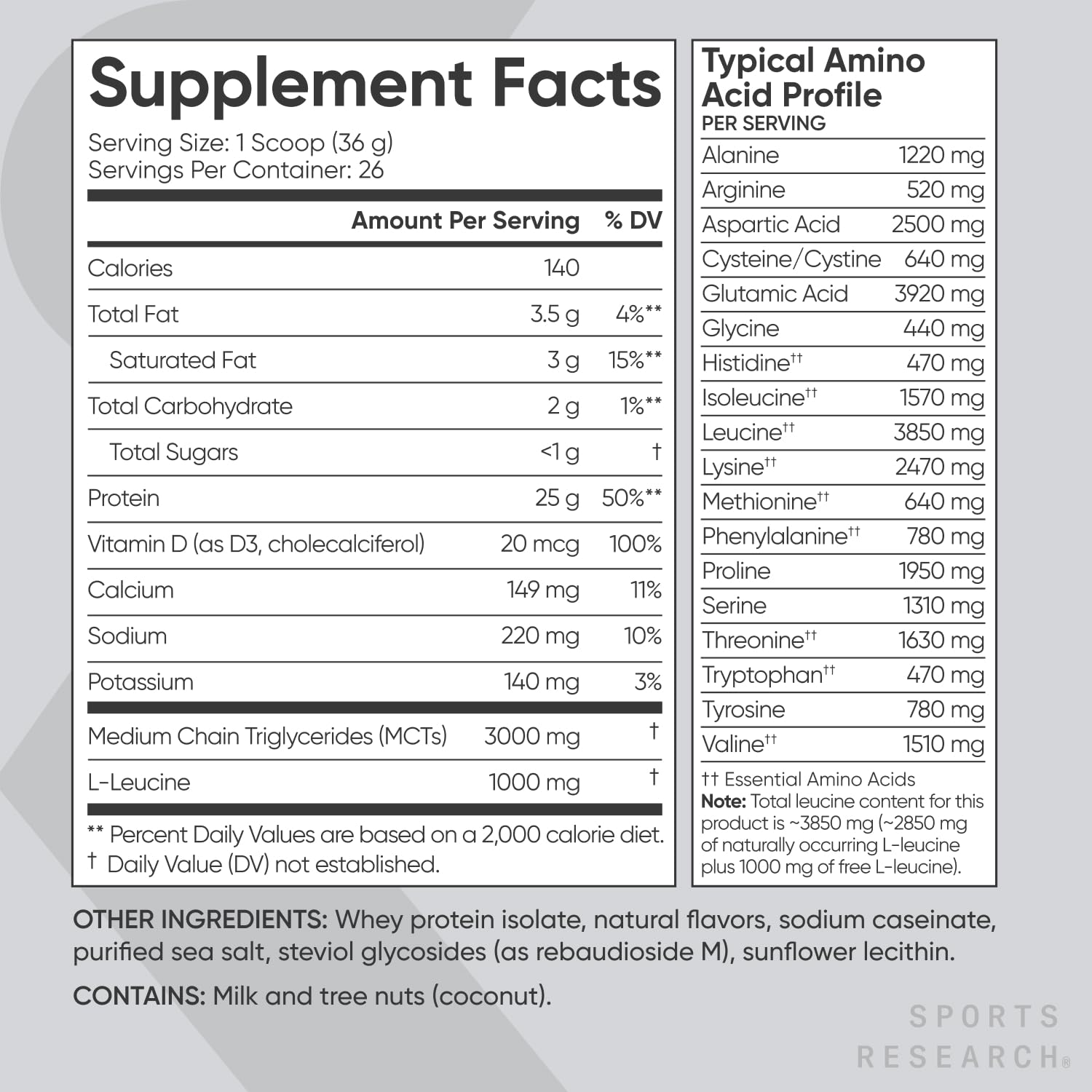 Sports Research Whey Protein Isolate - Sports Nutrition Protein Powder 25g per Serving Sports Research