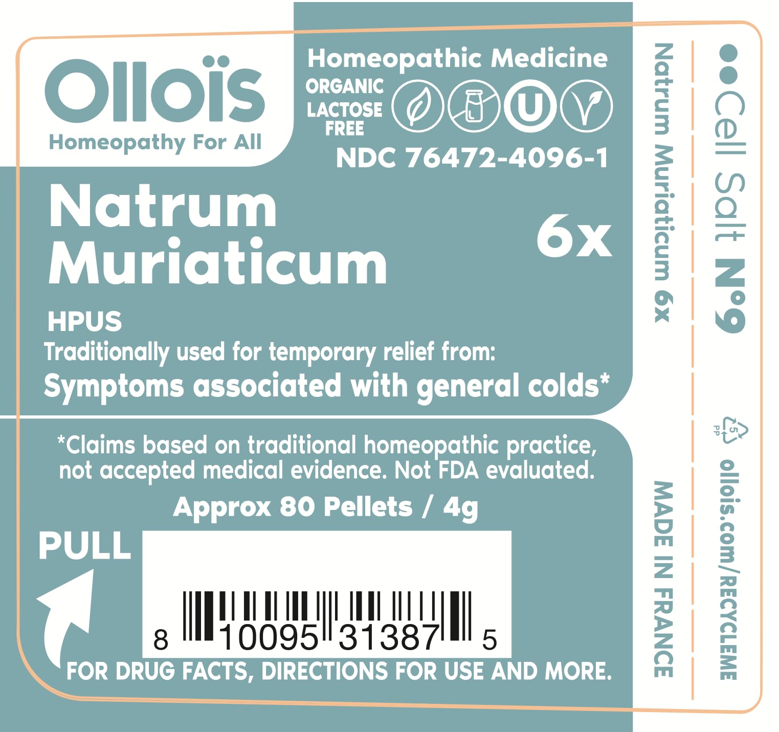 OLLOIS Natrum Muriaticum 6X, Cell Salt #9, Lactose-Free, Organic & Vegan, Kosher Certified OLLOÏS