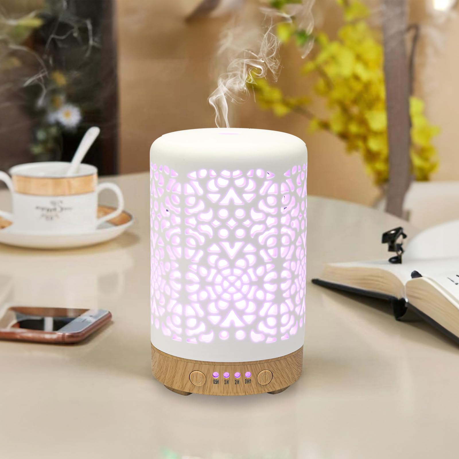 Essential Oil Diffusers, 100ml White Ceramic Diffuser with 7 LED Lights,Ultrasonic Aromatherapy homnas