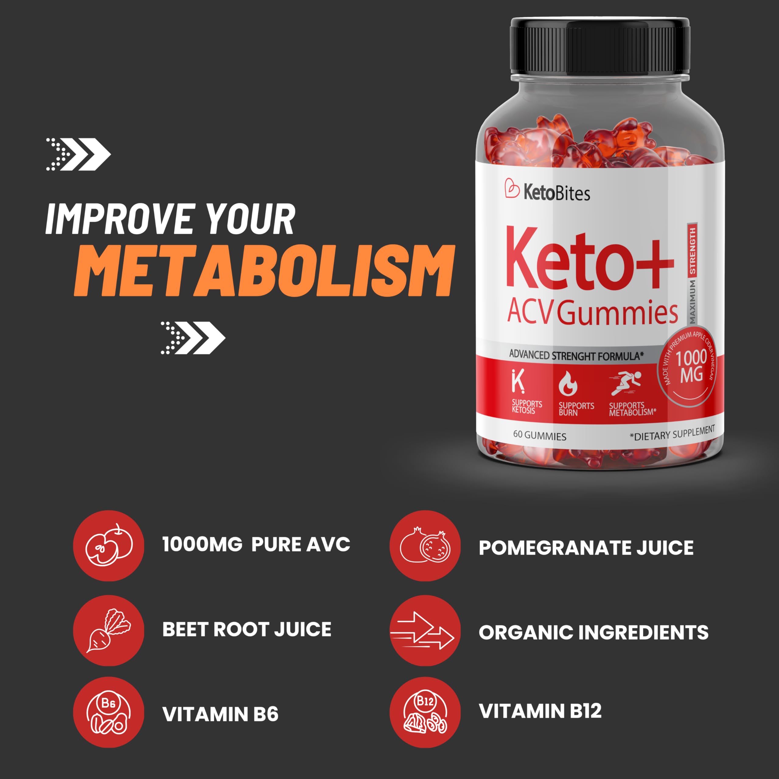 Sunrise Life Keto Bites ACV Gummies | 1000mg | Apple Cider Vinegar Gummies Sunrise Life