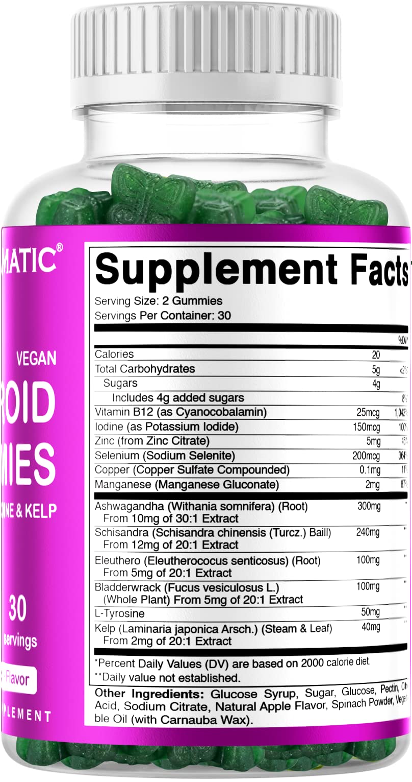 Vitamatic Vegan Thyroid Support Gummies with Iodine & Kelp - 60 Count - Improve Your Vitamatic
