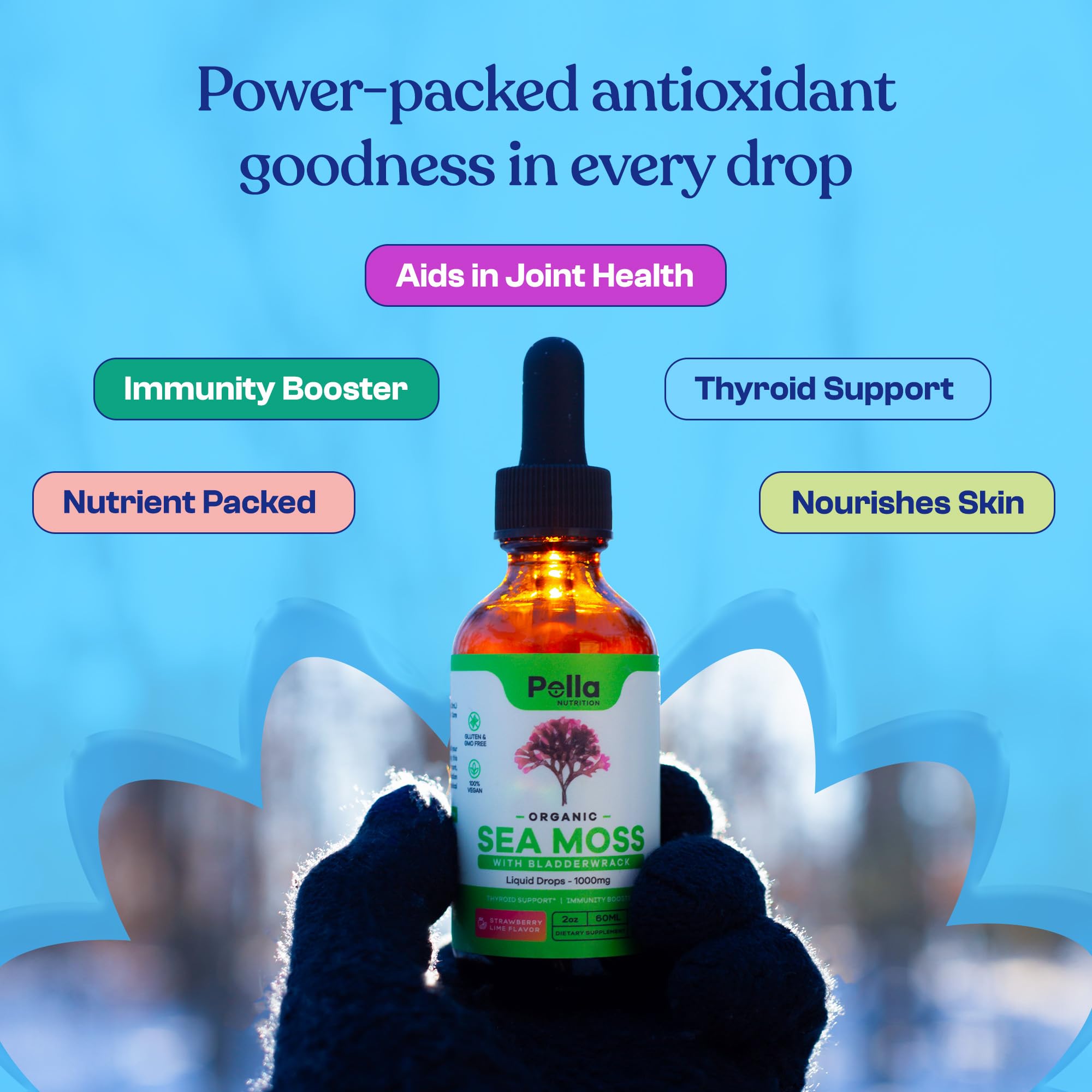 Organic Sea Moss Drops - 1000mg Irish Sea Moss - 4X Stronger than Sea Moss Gel Pella Nutrition