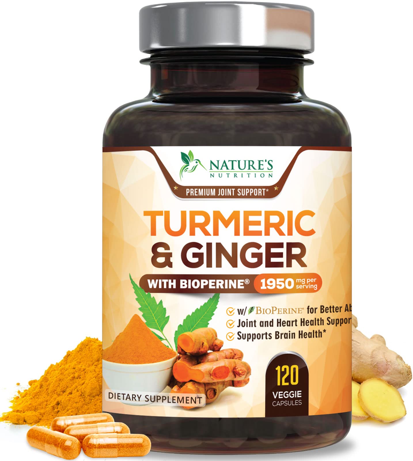 Turmeric Curcumin with BioPerine & Ginger 95% Standardized Curcuminoids