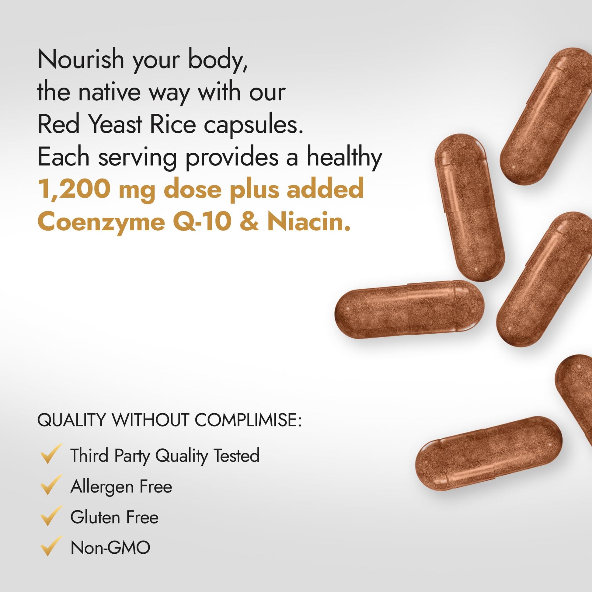 Native Oasis (2 Bottles) Red Yeast Rice 1,200 mg. Capsules Made with CoQ10 and Flush Native Oasis