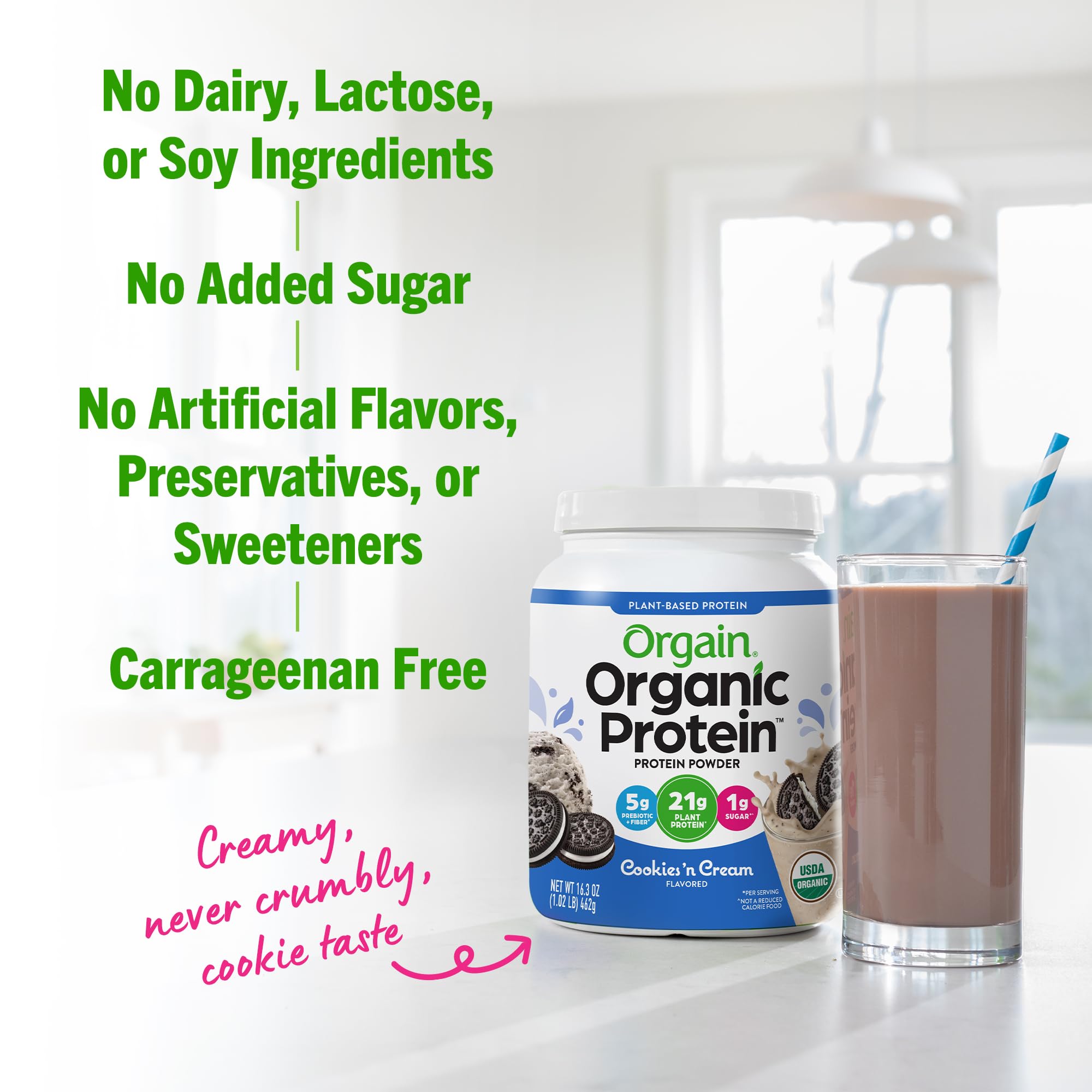 Orgain Organic Vegan Protein Powder, Cookies and Cream - 21g Plant Based Protein Orgain