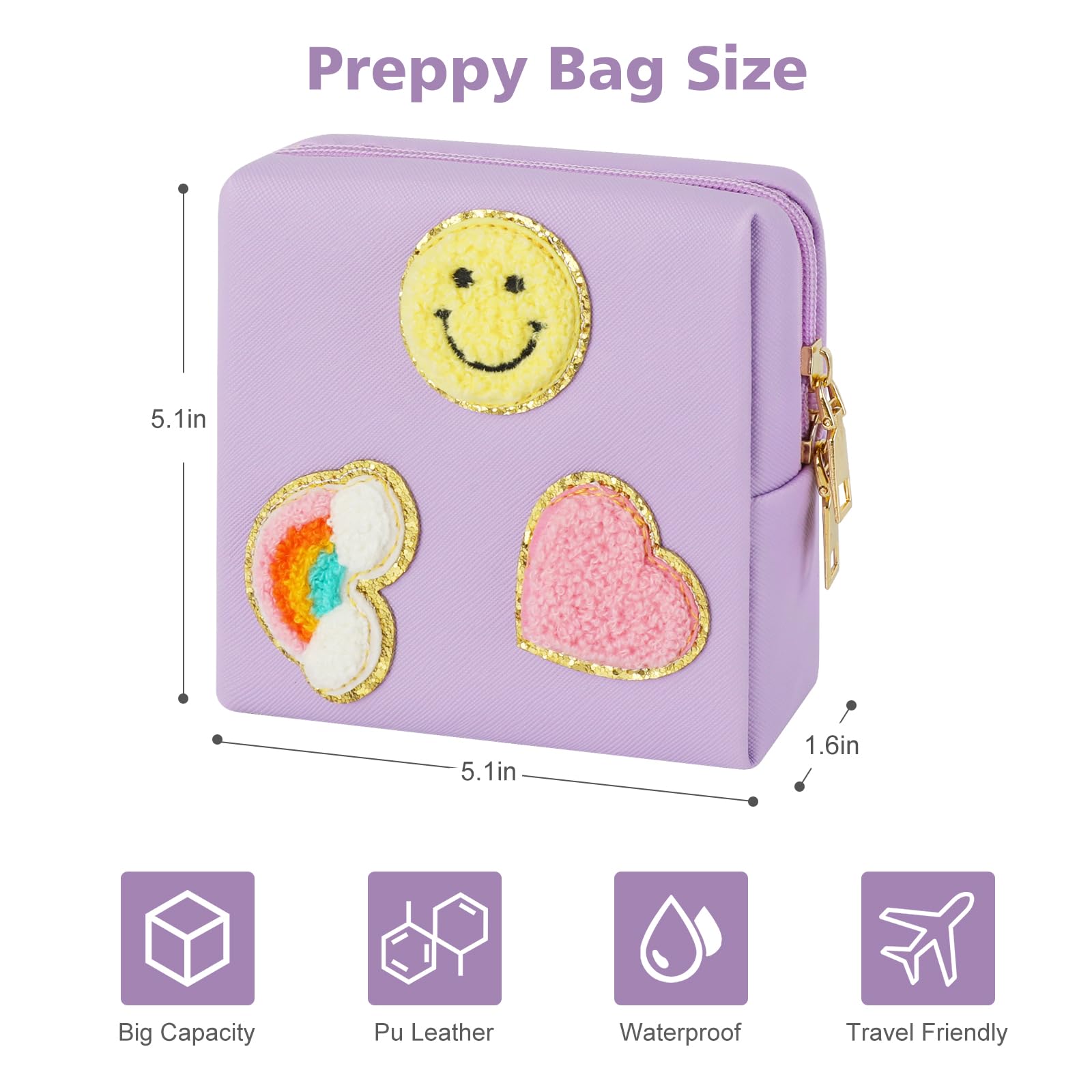Preppy Patch Period Bag for Teen Aged Girls, Sanitary Napkin Storage Bag, Functional PU Leather Sanitary airogym