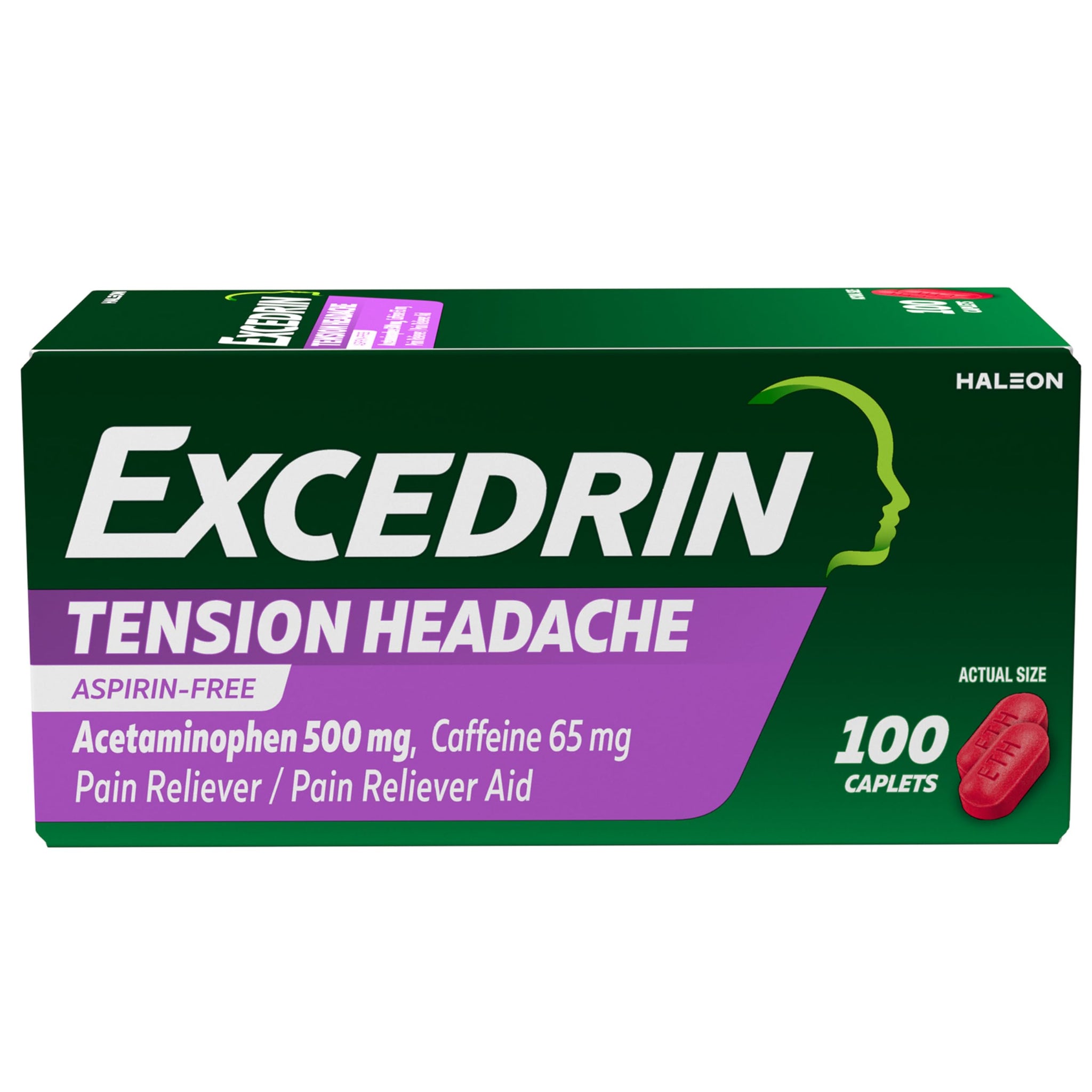 Excedrin Tension Headache Relief Caplets Without Aspirin for Head, Neck and Shoulder Pain Relief - 100 Count