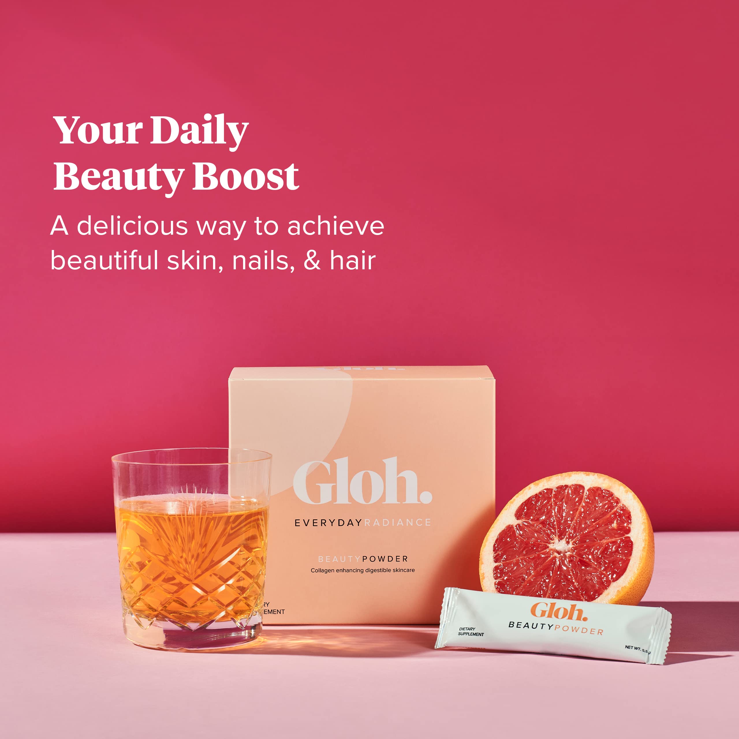 Gloh. Marine Collagen Powder for Women - Peach Flavor Collagen Supplements for Women with Hyaluronic Acid, Vitamin A, B2, B6 Gloh.