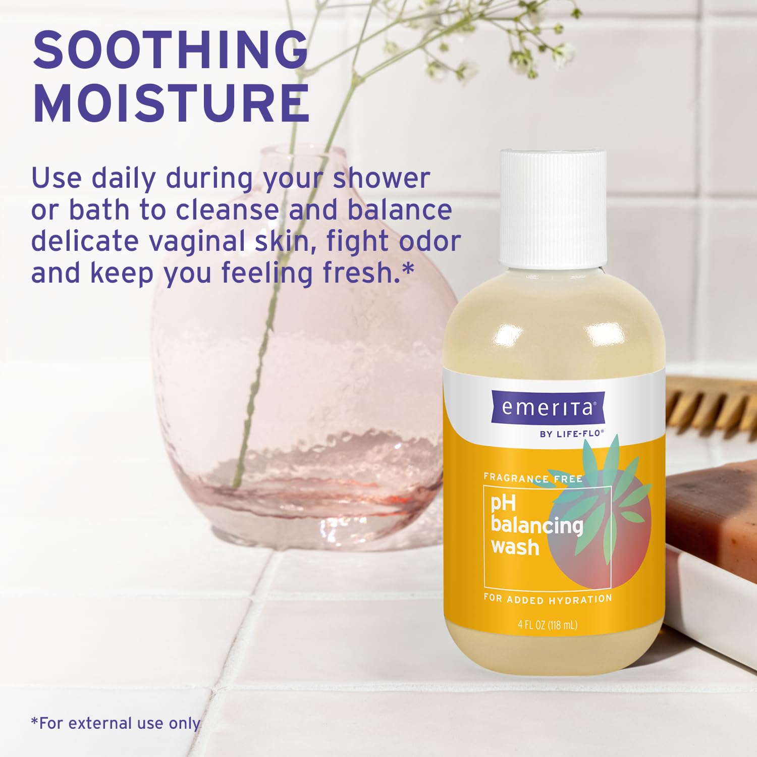Emerita by Life-flo pH Balancing Feminine Wash, Hydrating Cleanser Soothes Delicate Areas Emerita