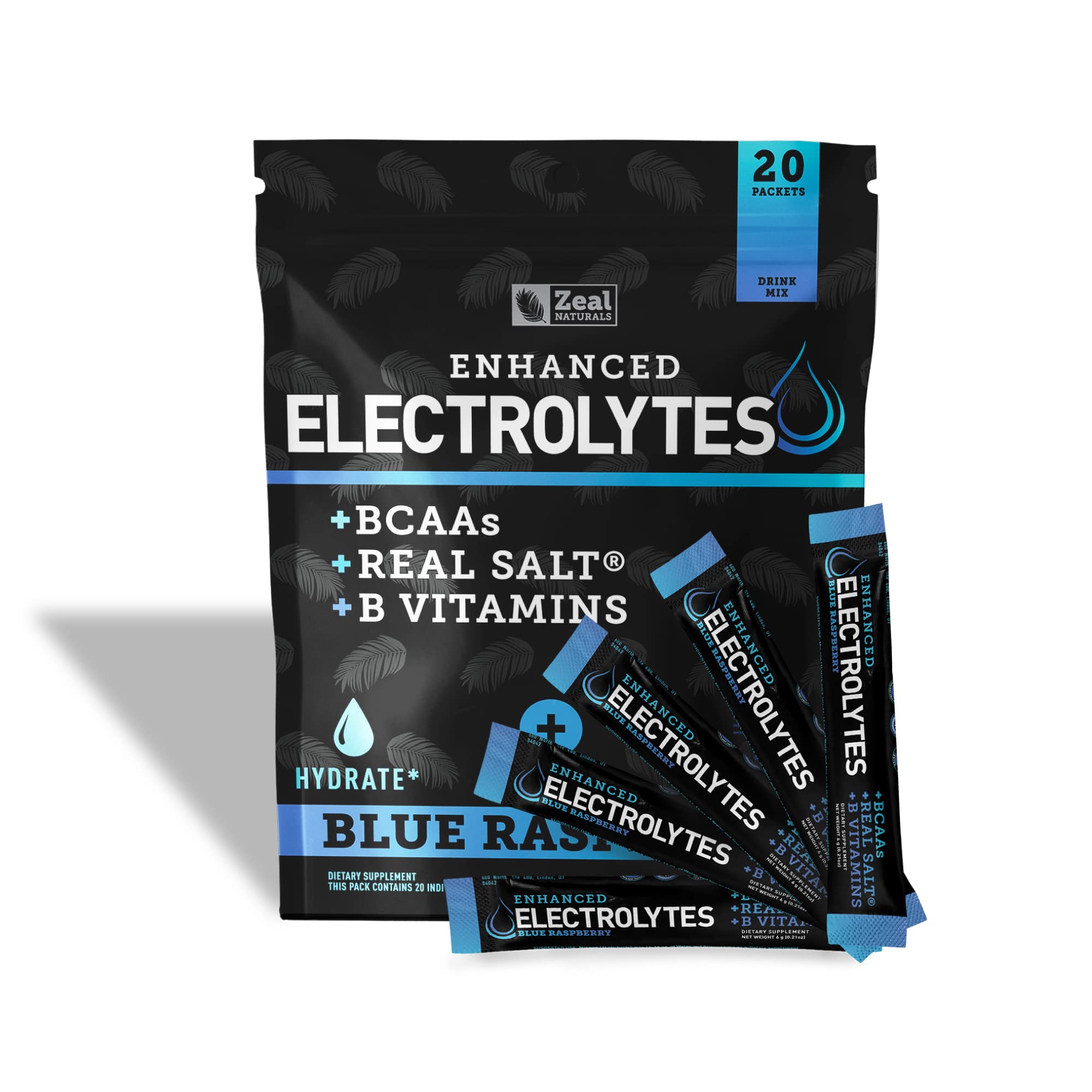 Enhanced Powder Stick Packs (Blue Raspberry - 20 Packets) Sugar Free + BCAA B-Vitamin
