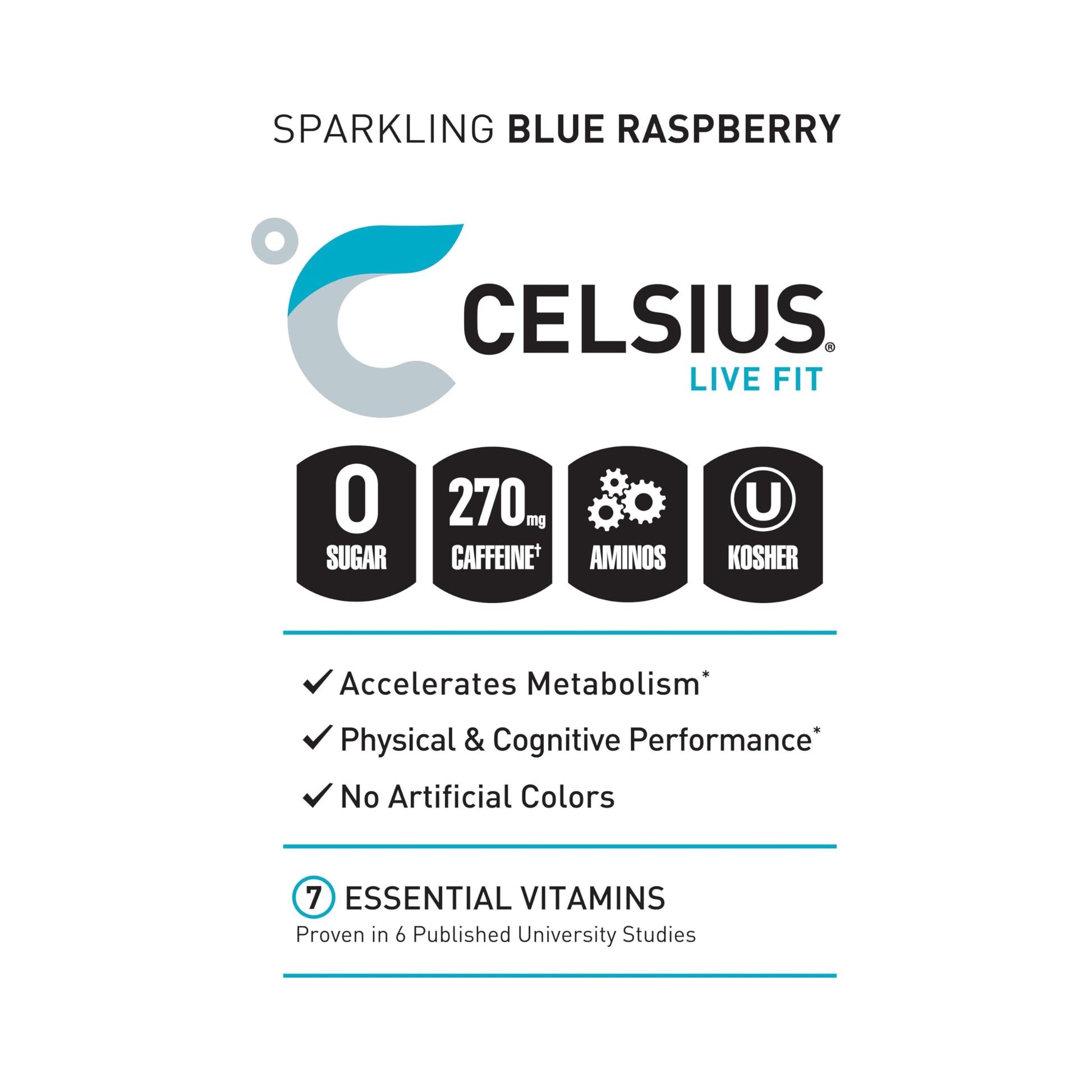 CELSIUS ESSENTIALS, Sparkling Blue Crush, Performance Energy Drink 16 Fl Oz (Pack of 12) CELSIUS