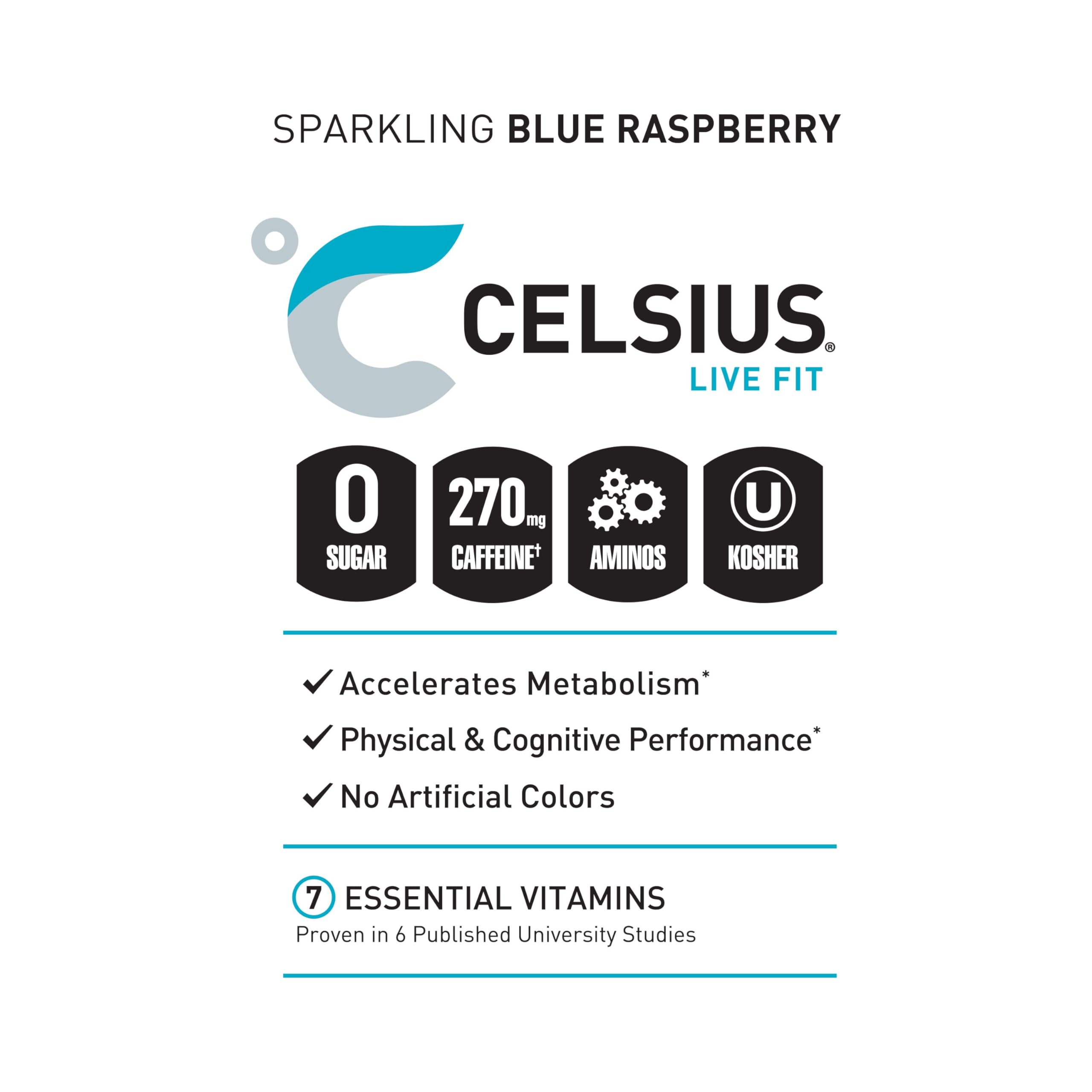 CELSIUS ESSENTIALS, Sparkling Blue Crush, Performance Energy Drink 16 Fl Oz (Pack of 12) CELSIUS
