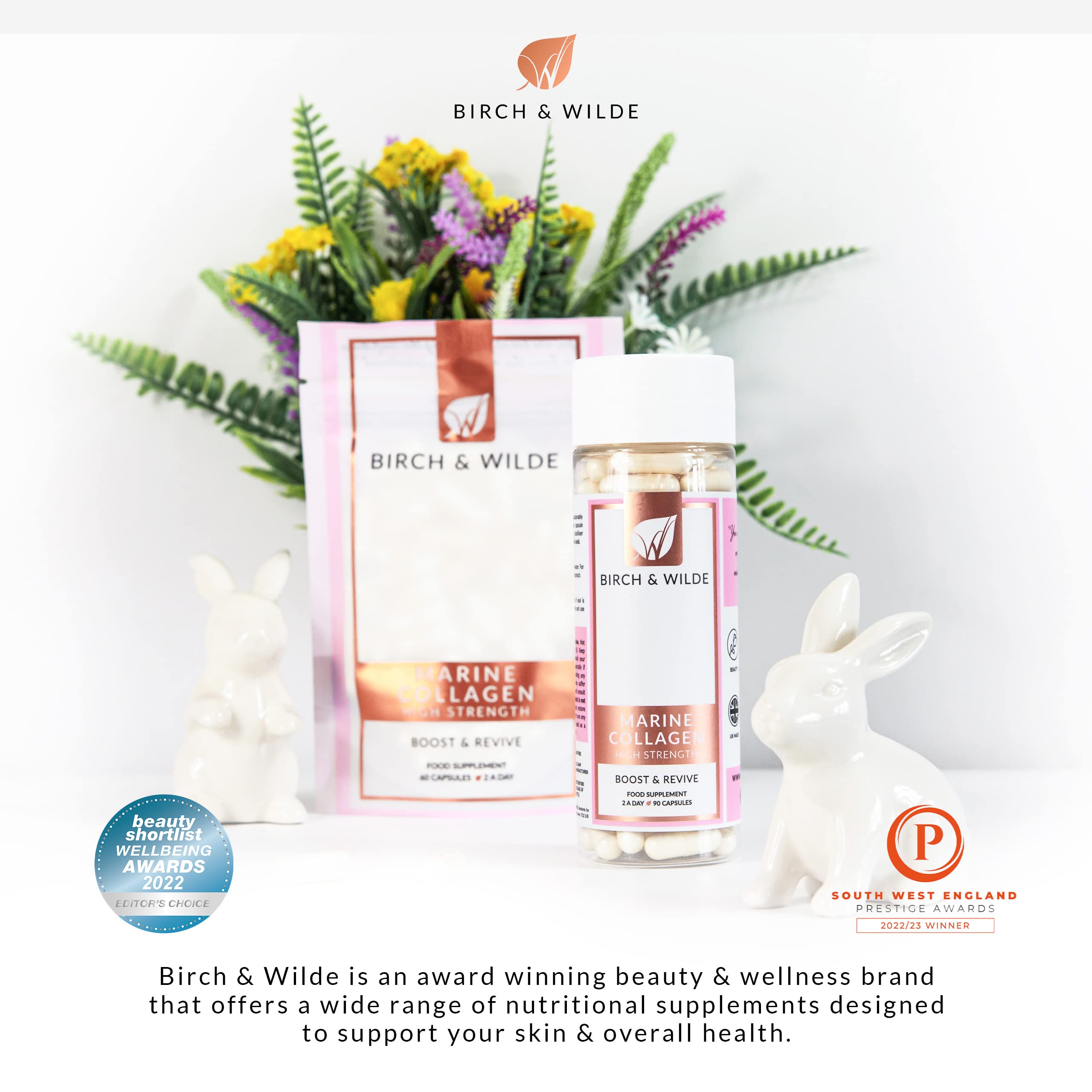 Marine Collagen Peptides Capsules - Hydrolyzed Collagen Supplements for Women & Men BIRCH & WILDE