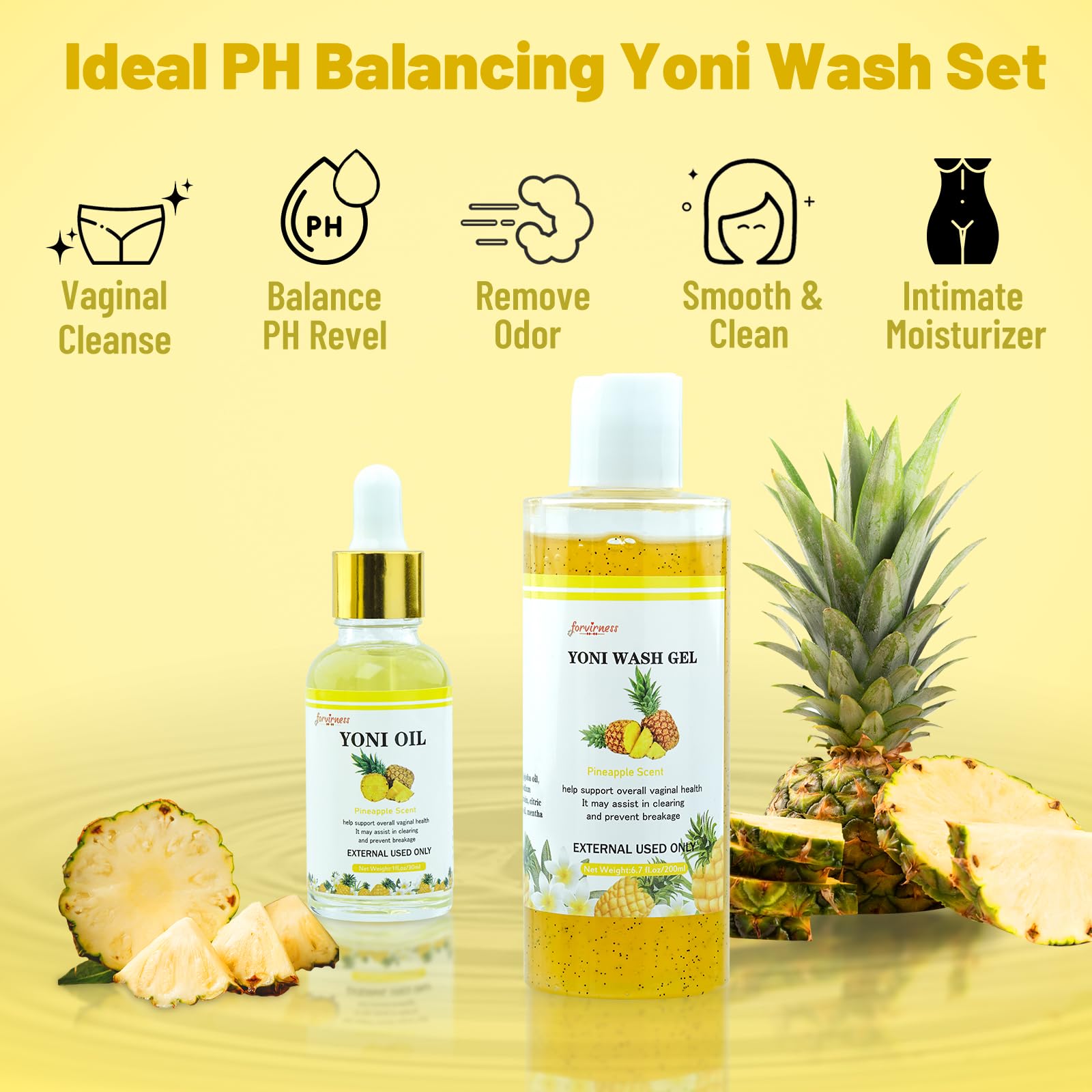 forvirness Natural Yoni Wash Yoni Oil Set, Cleanse - Remove Odor - ph Balance Feminine Wash forvirness