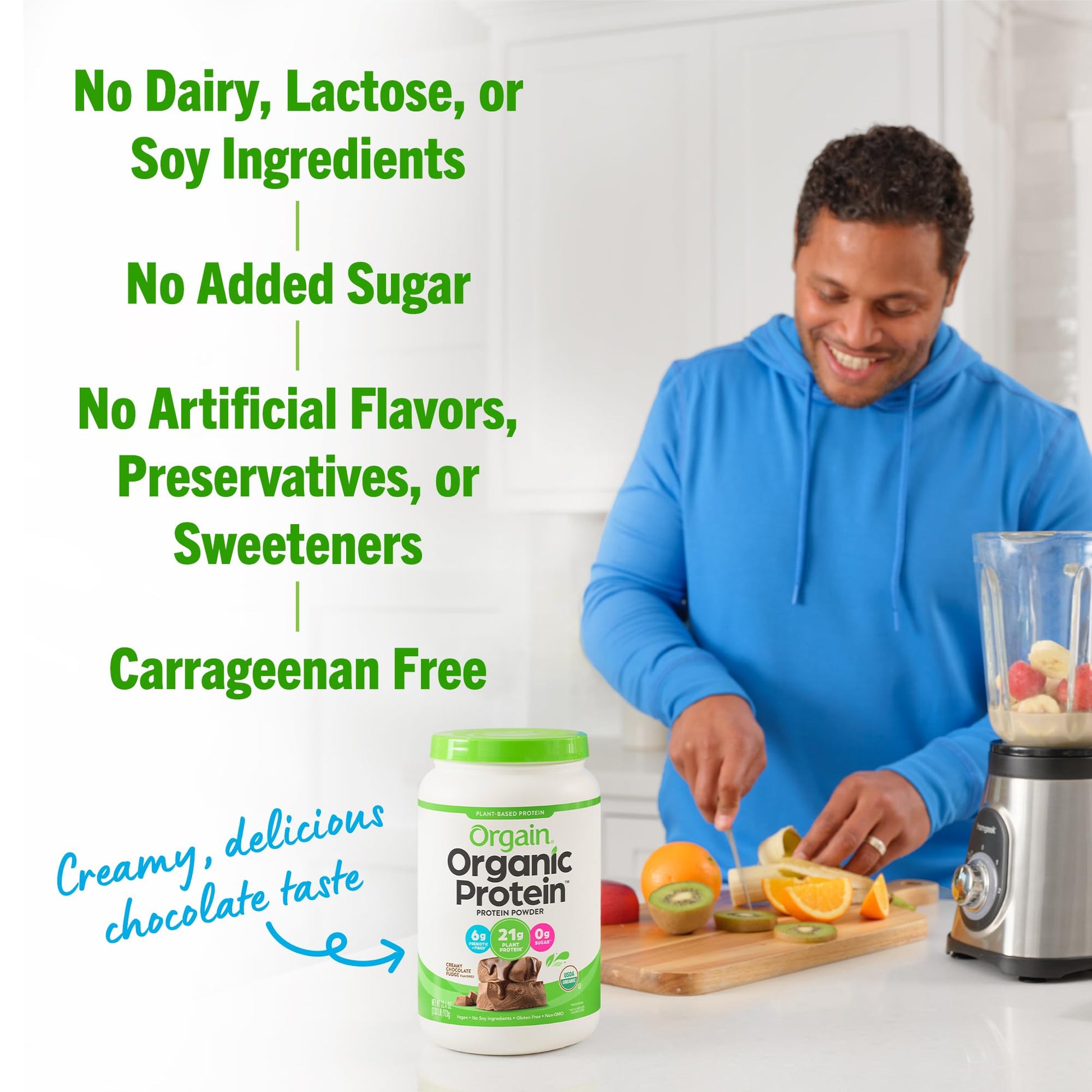 Orgain Organic Vegan Protein Powder, Creamy Chocolate Fudge - 21g Plant Based Protein Orgain