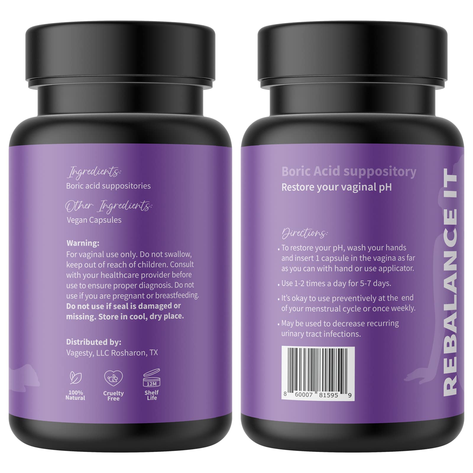 Vagesty Jewelz boric Acid Vaginal Suppositories, 100% Pure boric Acid, rebalance Vaginal pH Vagesty