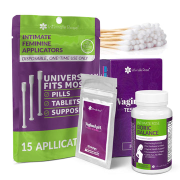 Intimate Rose Boric Acid Suppositories + 15 Count Vaginal Suppository Applicator + pH Test Strips