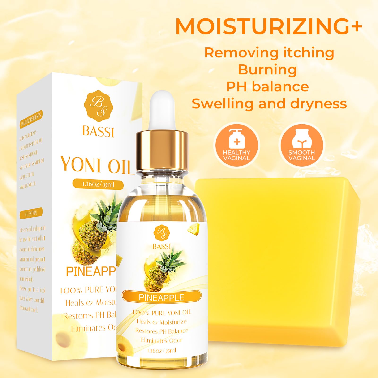 Feminine Wash & Yoni Oil & Yoni Soap Set for Women, Yoni Wash for Vaginal Ph Balance Remove Odor BASSI