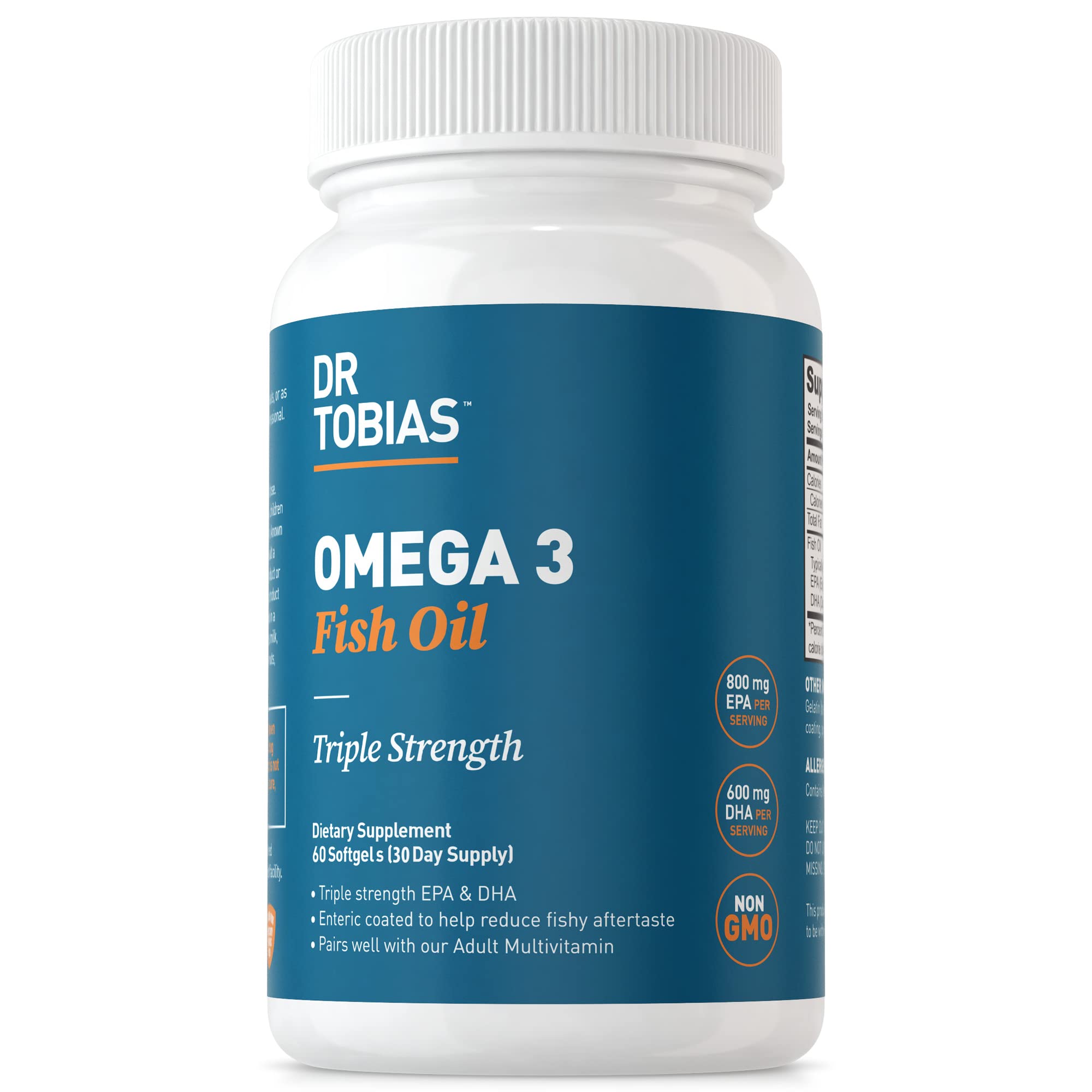 Dr. Tobias Omega 3 Fish Oil, 800 mg EPA 600 DHA Supplement for Heart, Brain & Immune 
