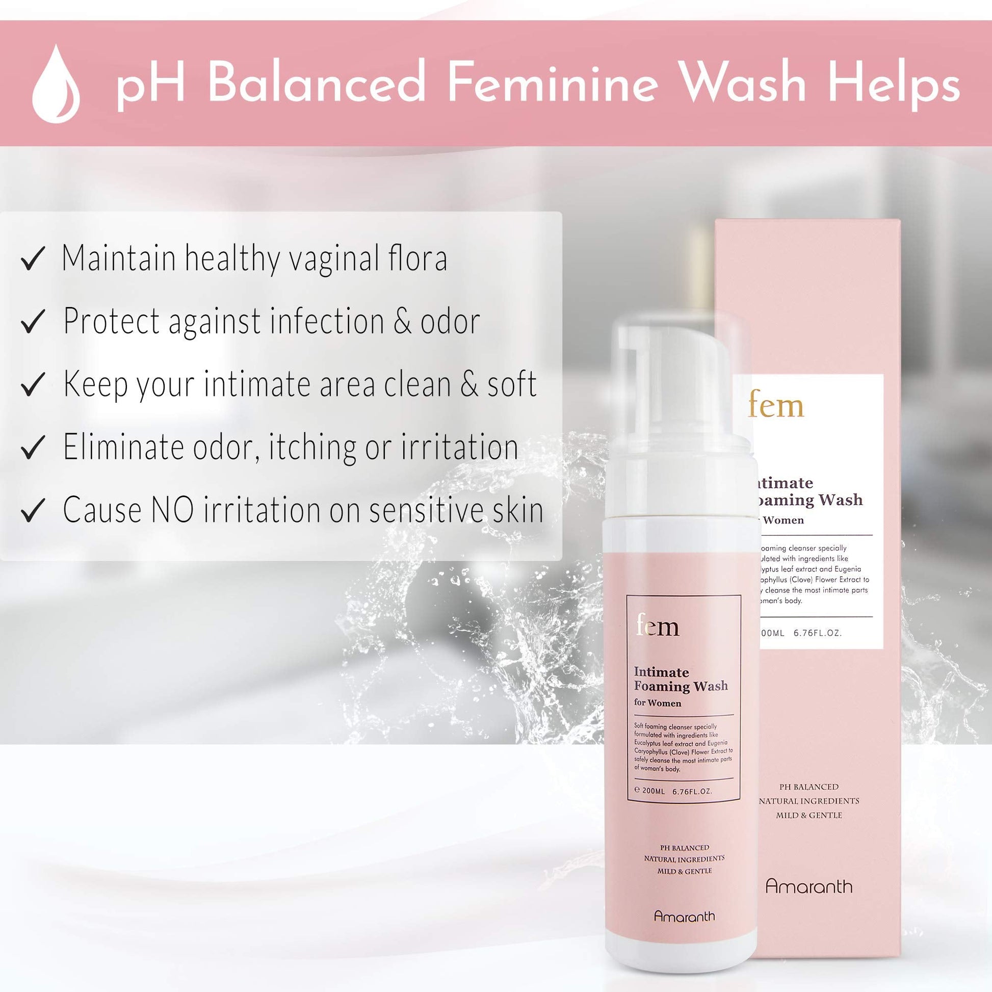 fem pH Balance Intimate Wash for Women, Feminine Wash for Sensitive Skin, Gentle Cleanser Amaranth