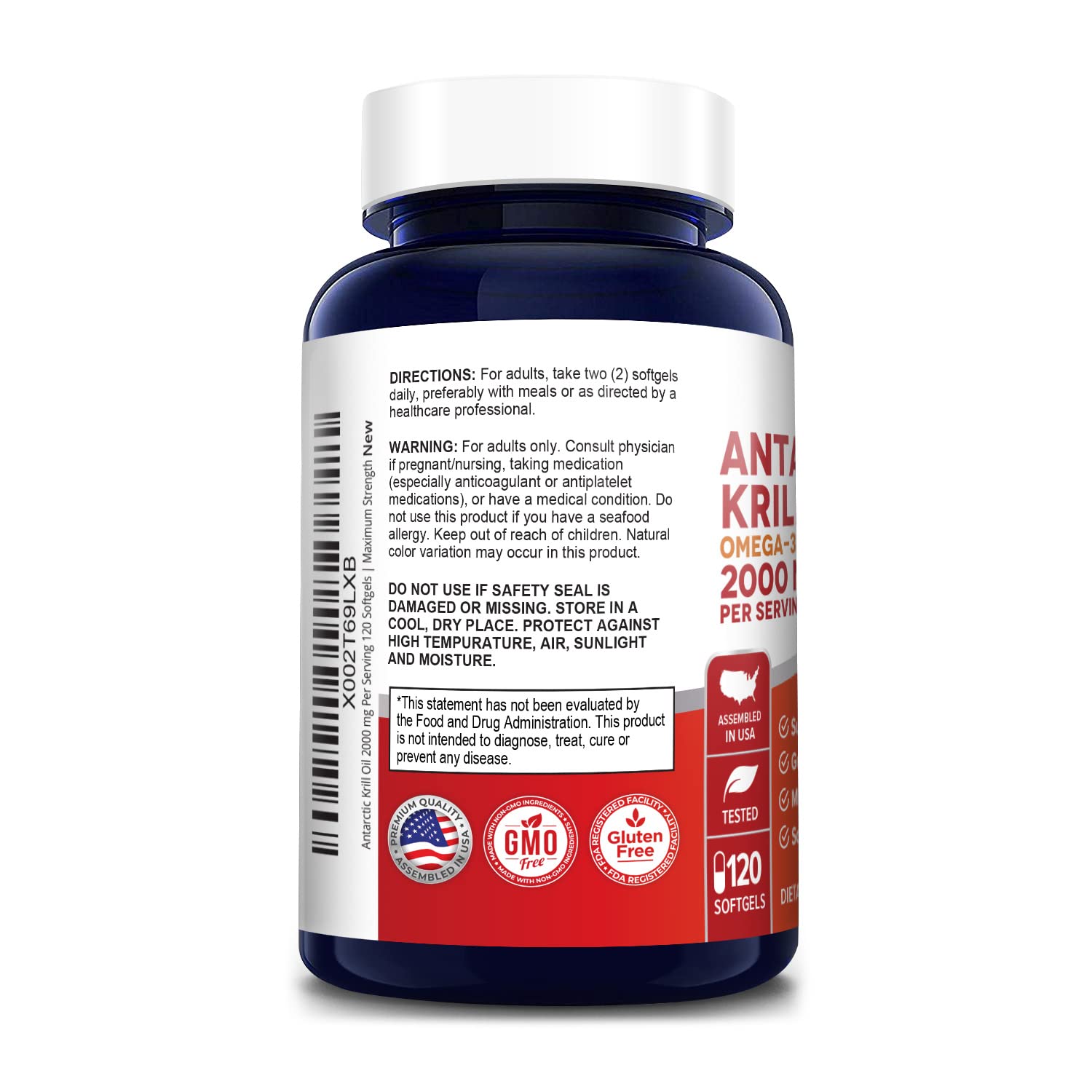NusaPure Antarctic Krill Oil 2000 mg 120 Softgels, Omega-3 EPA 360mg, DHA 240mg NusaPure