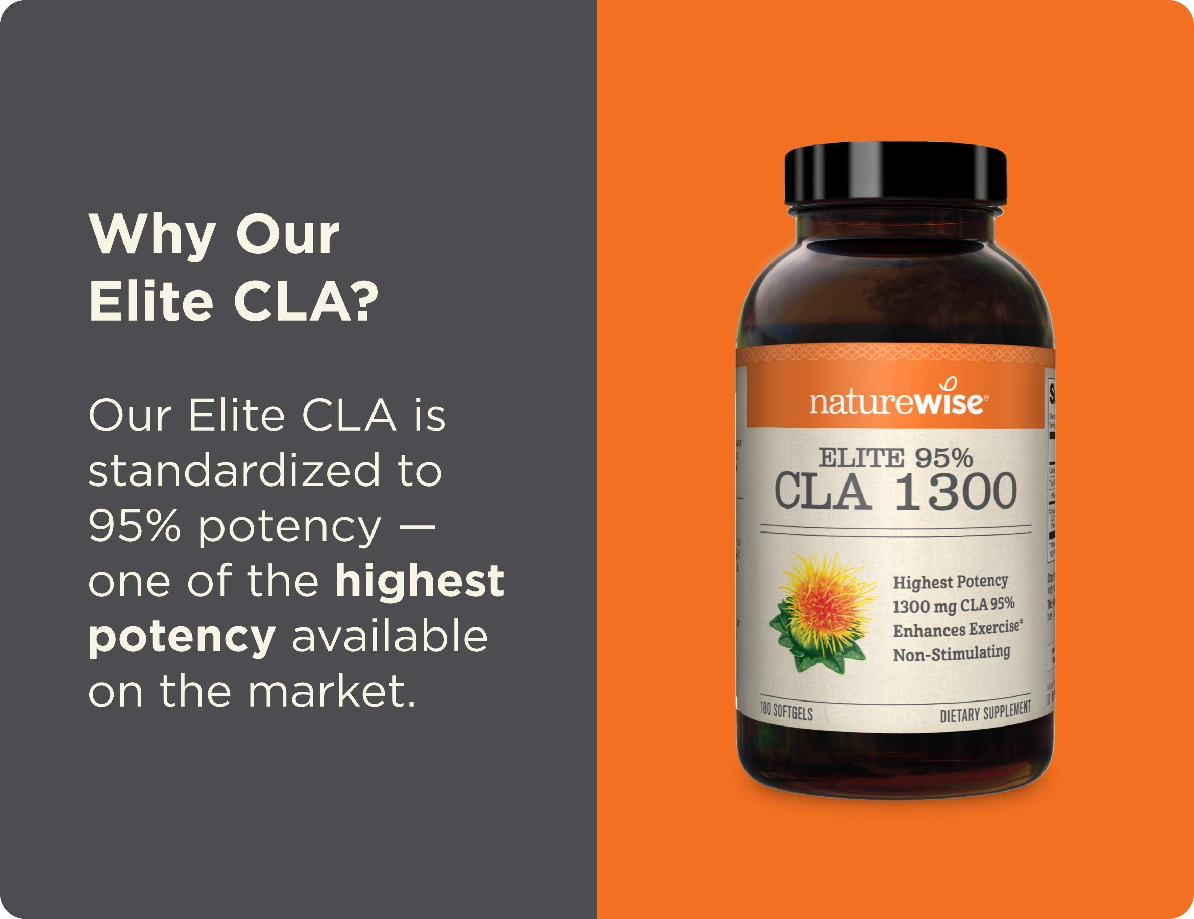 NatureWise Elite CLA 1300 Maximum Potency, 95% CLA Safflower Oil Workout Supplement NatureWise