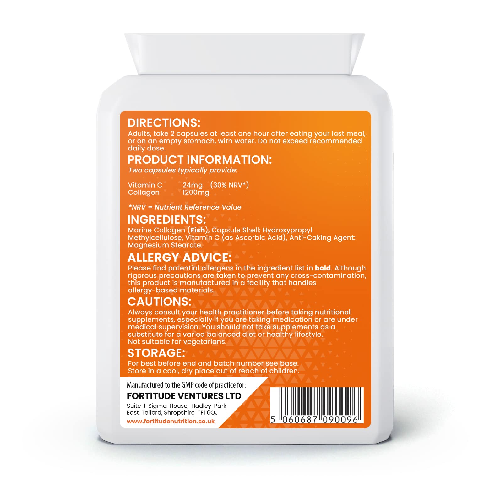 Marine Collagen Capsules | Hydrolyzed Marine Collagen with Vitamin C | High Strength Collagen Fortitude Nutrition