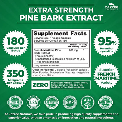 Zazzee Extra Strength French Maritime Pine Bark Extract, 350 mg Per Capsule