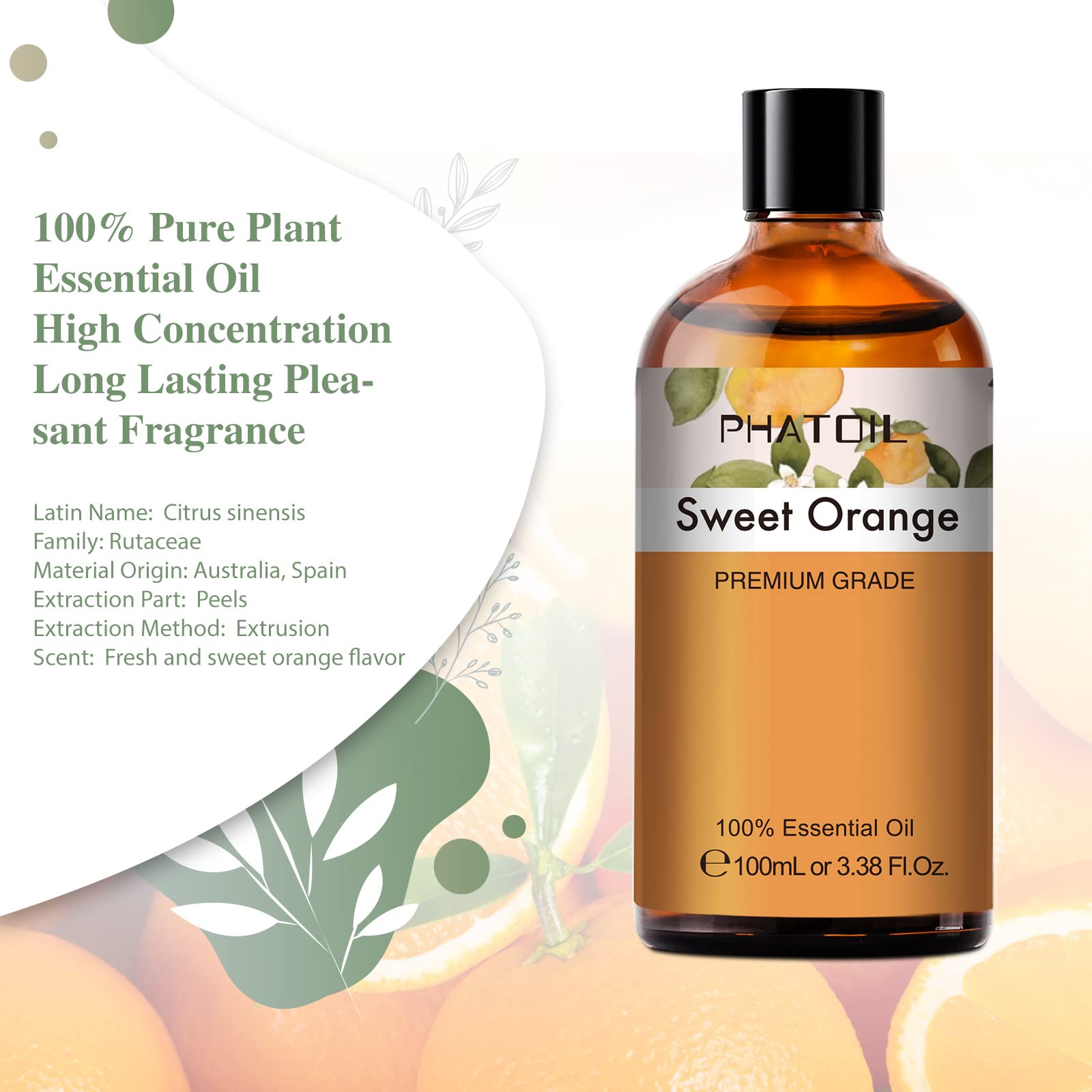 PHATOIL Sweet Orange Essential Oil 100ML, Pure Premium Grade Sweet Orange Essential PHATOIL