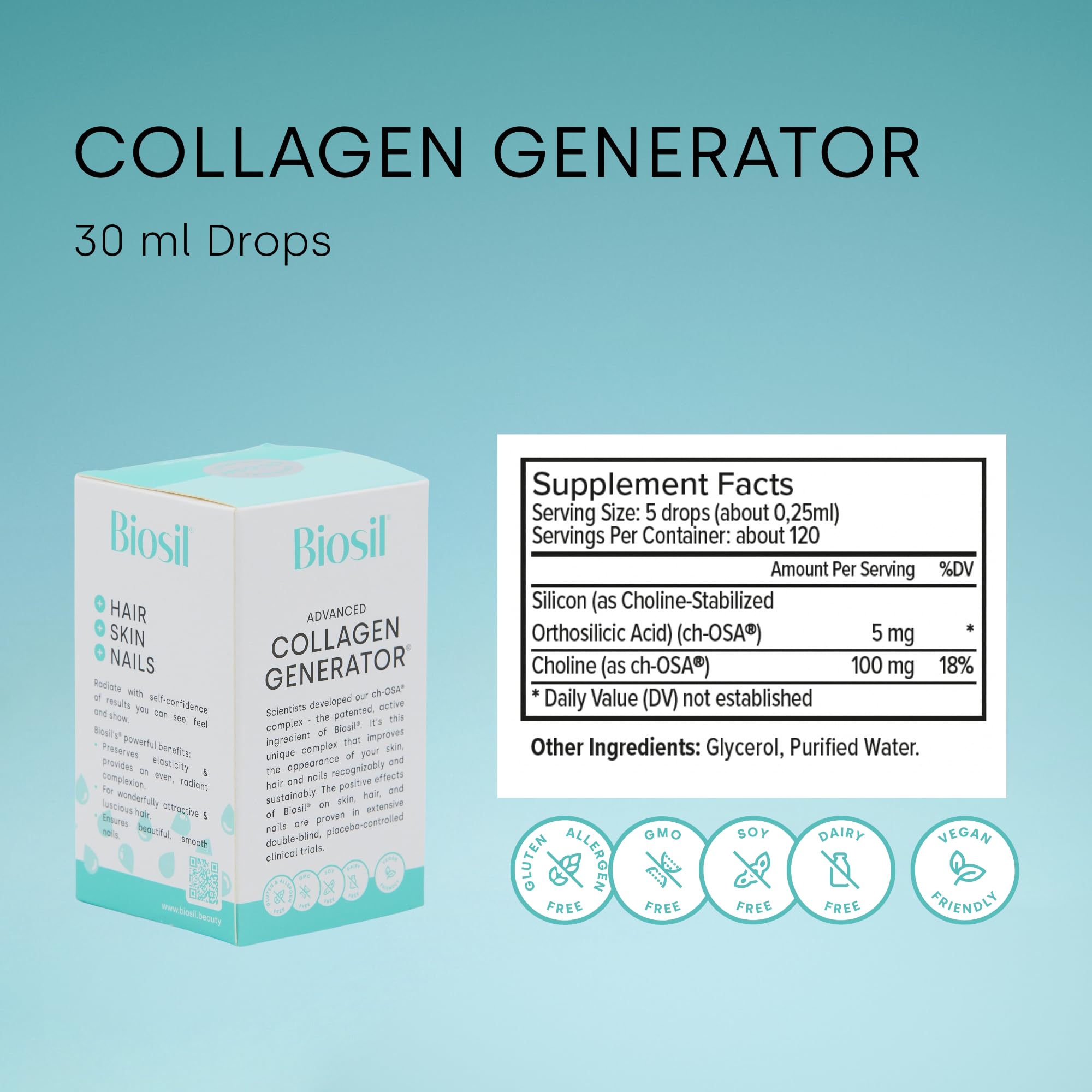 Biosil Collagen Generator - 30 mL Drops - with Patented ch-OSA Complex BioSil