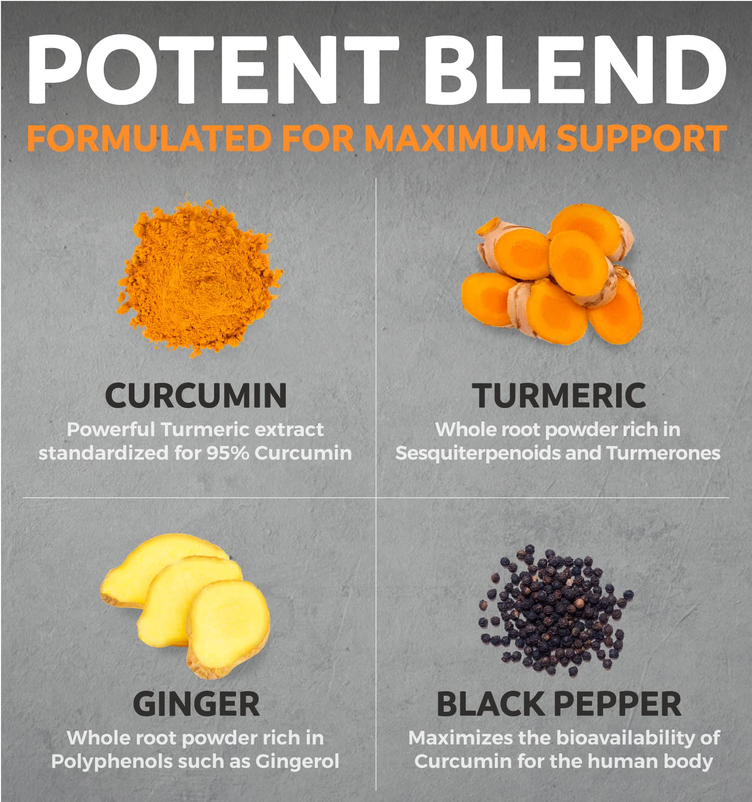 USDA Organic Turmeric Curcumin with Black Pepper and Ginger (2 Month Supply) PURE CO