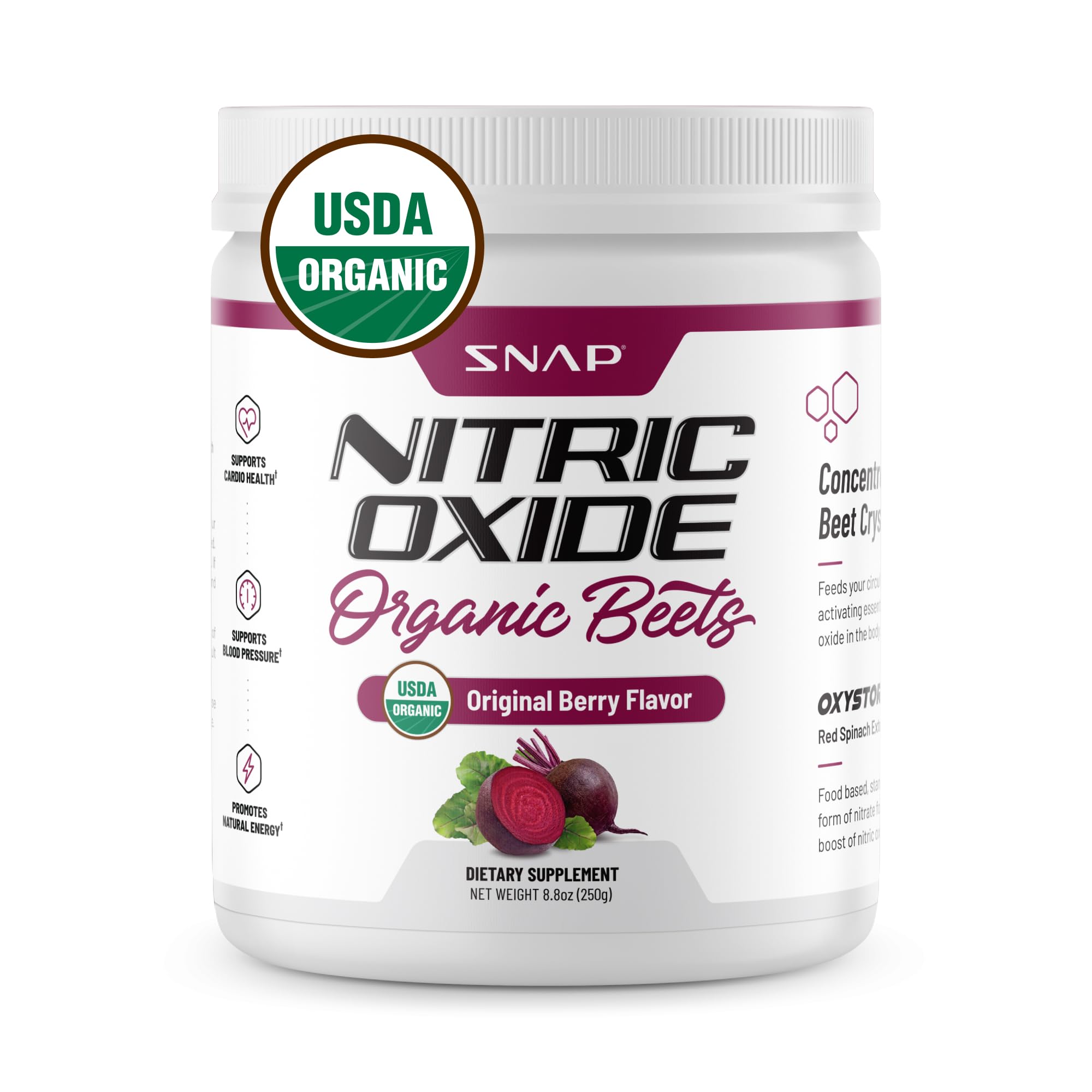 Snap Supplements USDA Organic Beet Root Powder, 3-in-1 Nitric Oxide Supplement