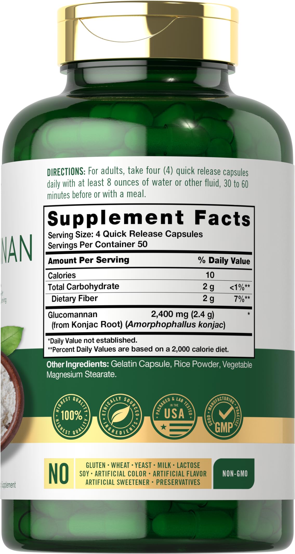 Carlyle Glucomannan Capsules | 200 Count | Soluble Fiber Pills | Non-GMO Carlyle