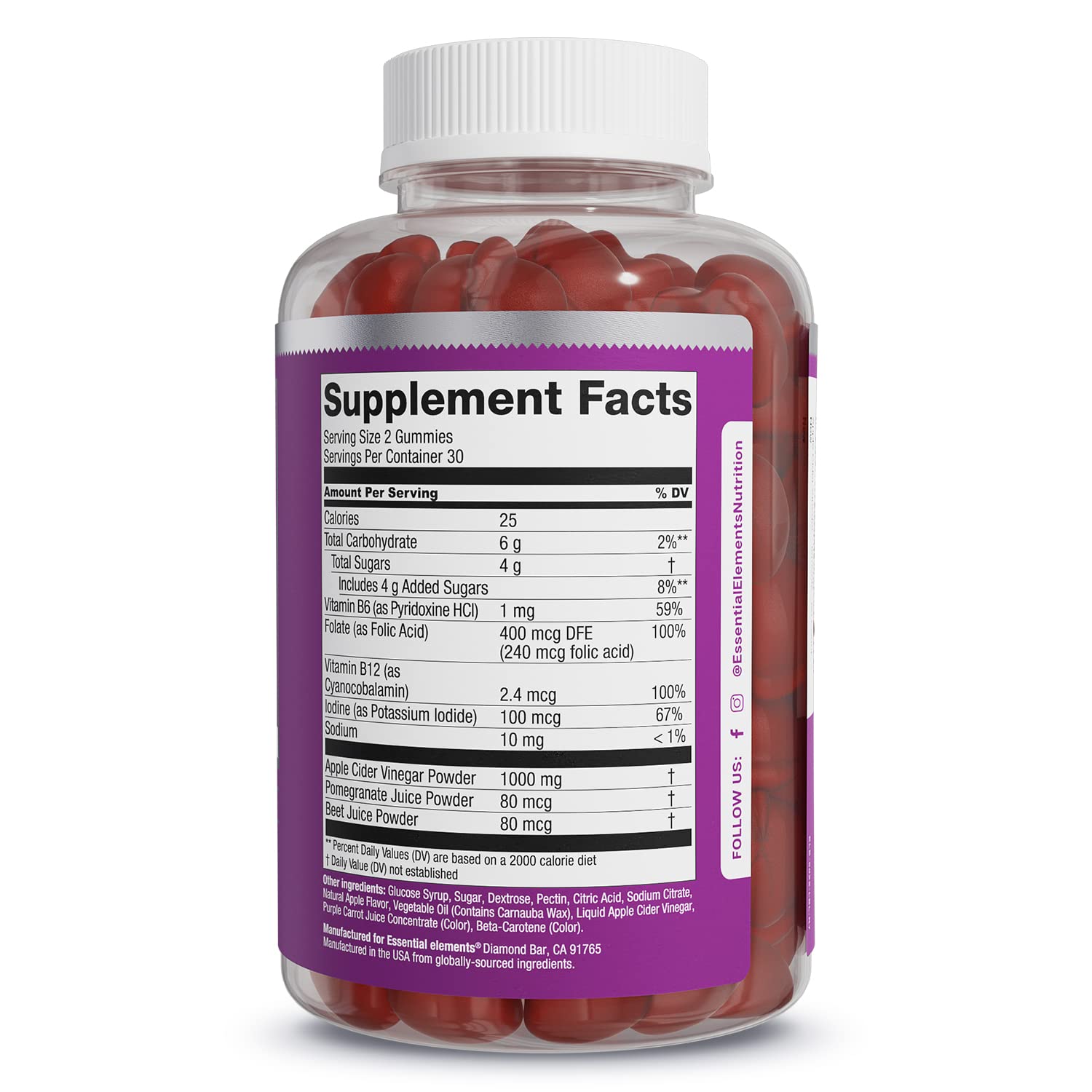 Essential Elements Apple Cider Vinegar Gummies from The Mother - Naturally-Sourced Essential Elements