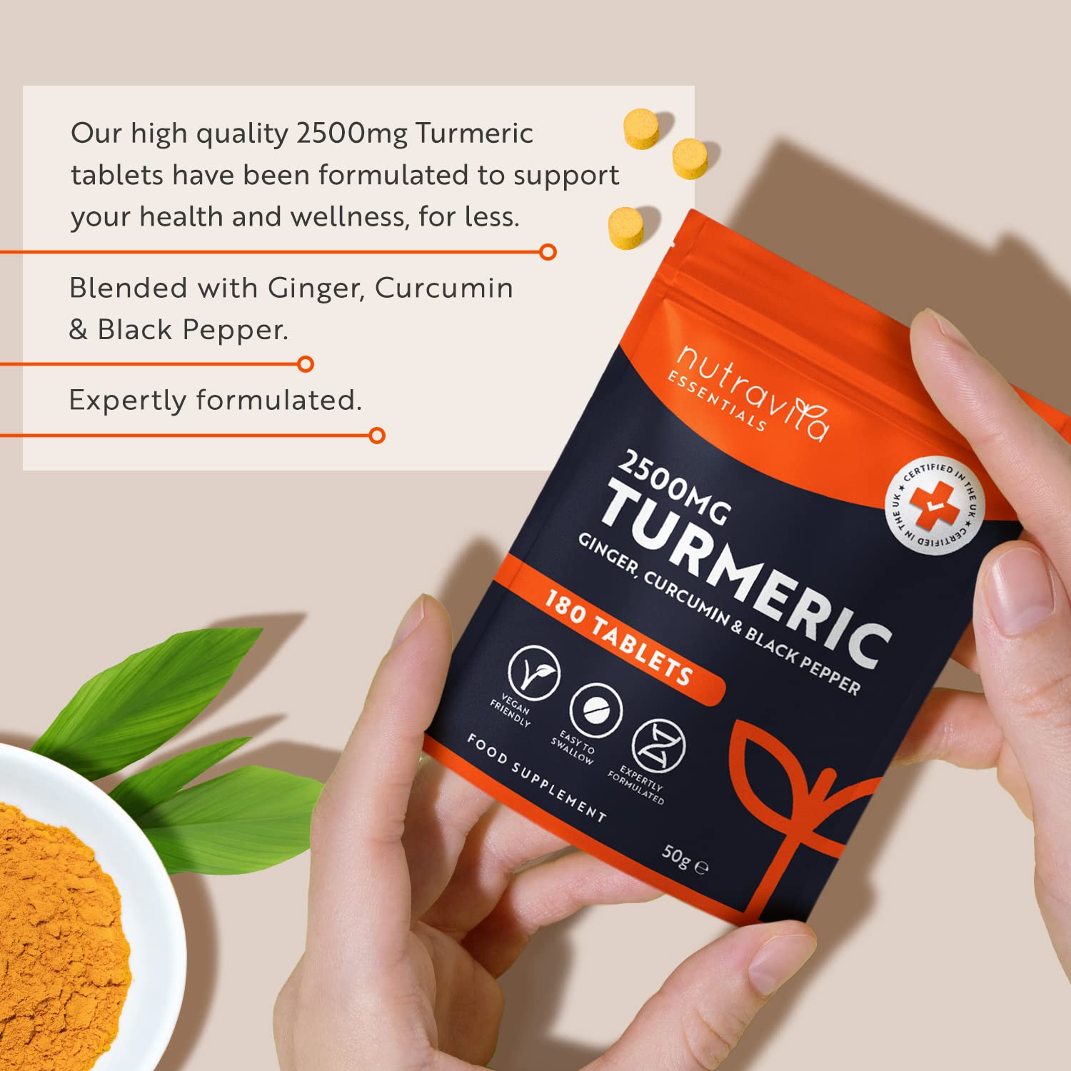 Nutravita Turmeric Tablets 2500mg with Black Pepper & Ginger - 180 High Strength Tumeric Nutravita