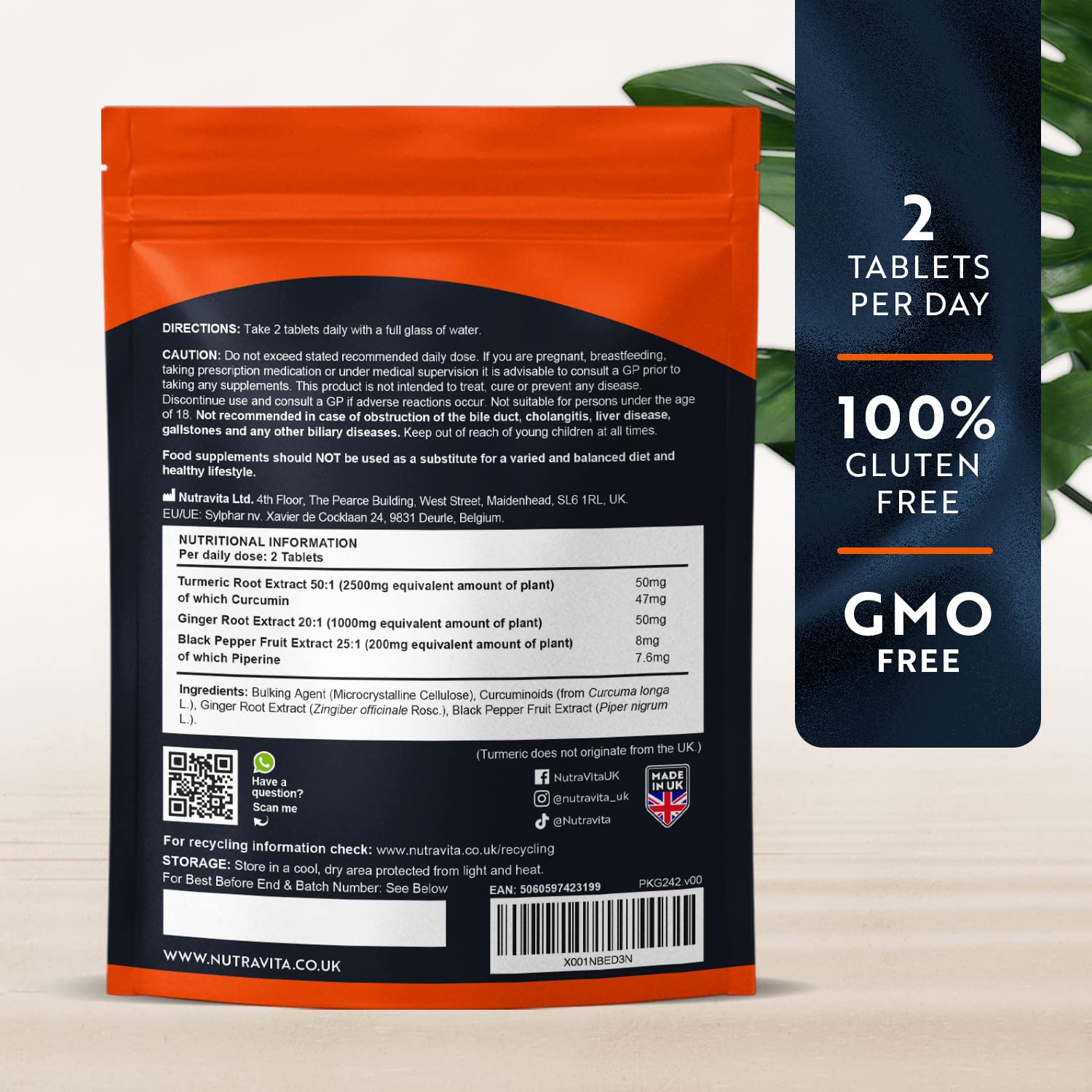 Nutravita Turmeric Tablets 2500mg with Black Pepper & Ginger - 180 High Strength Tumeric Nutravita