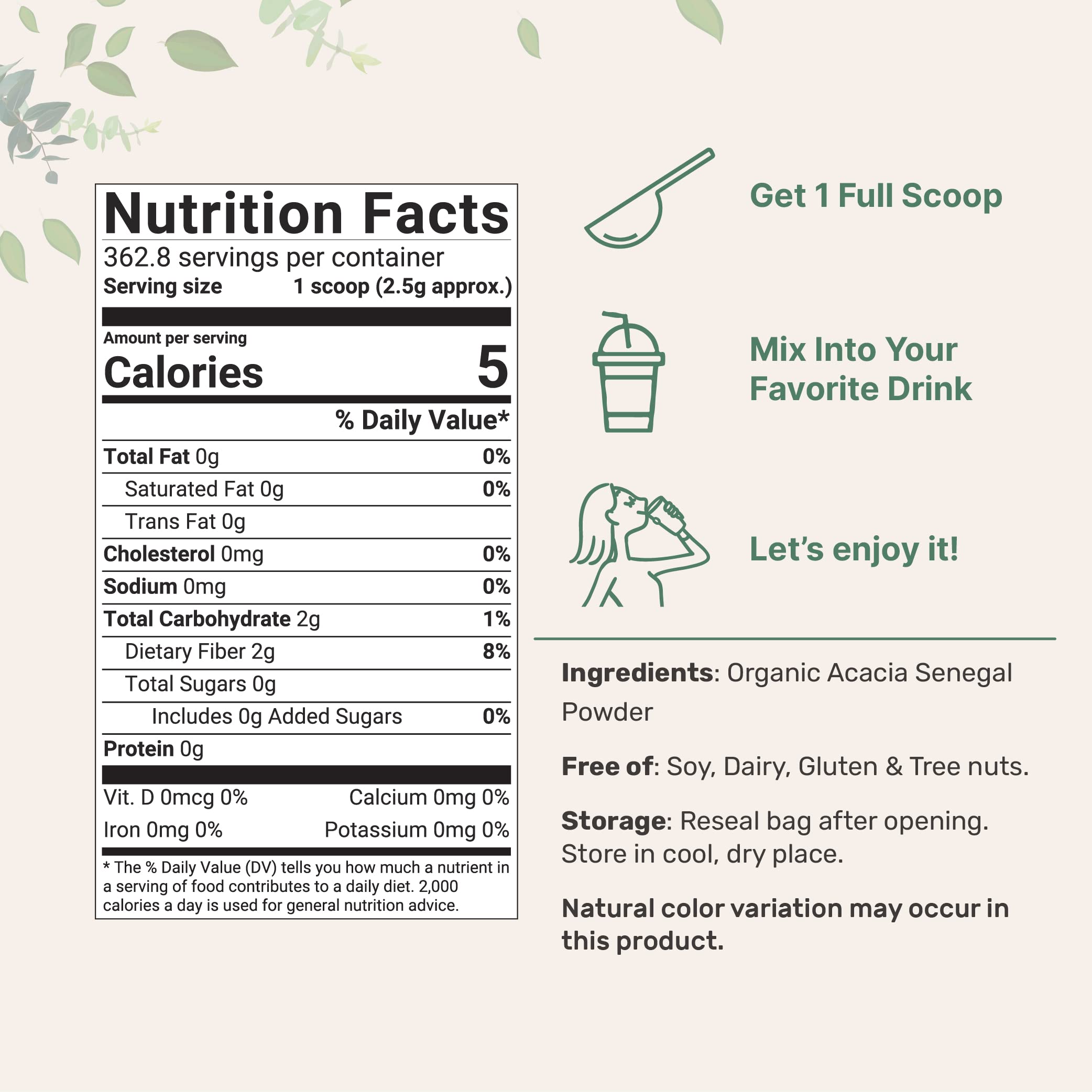 Micro Ingredients Organic Acacia Senegal Powder, 2 Pounds (32 Ounce), Instant Soluble Micro Ingredients